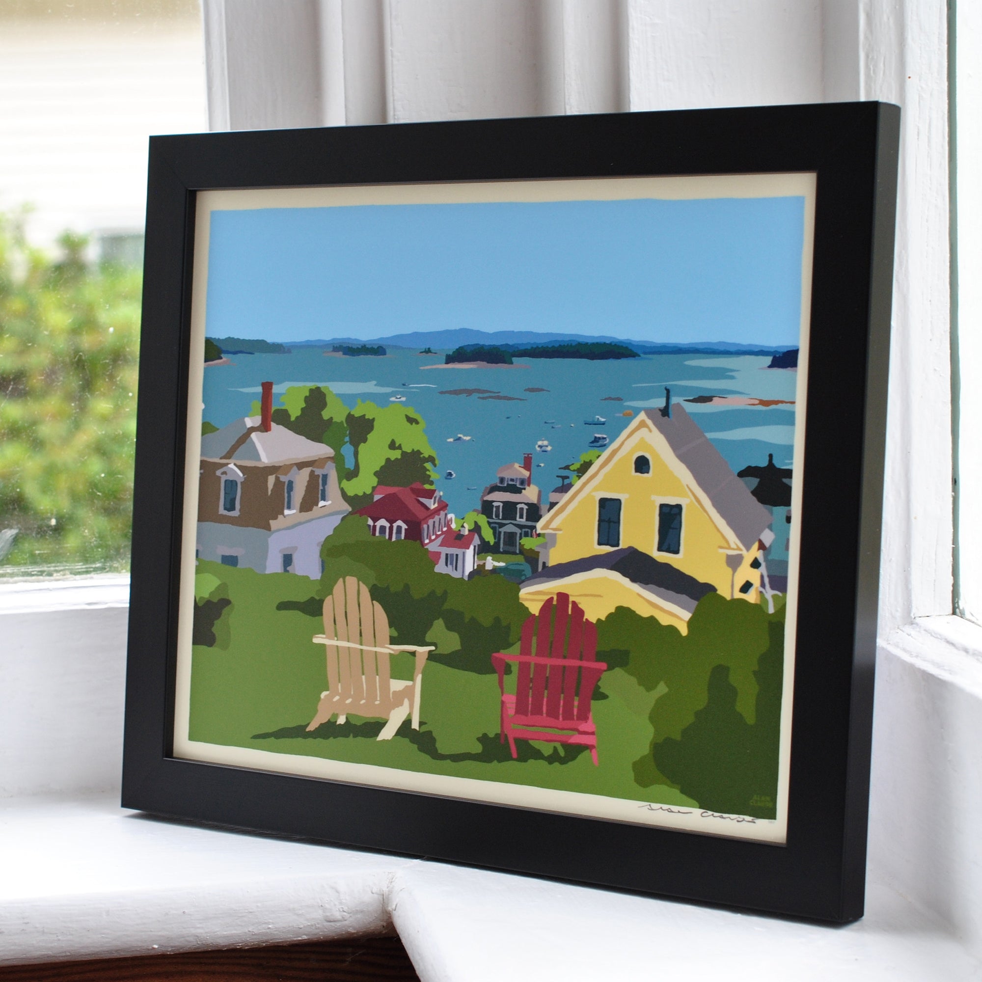 Stonington Harbor Art Print 8" x 10" Horizontal Framed Wall Poster By Alan Claude - Maine