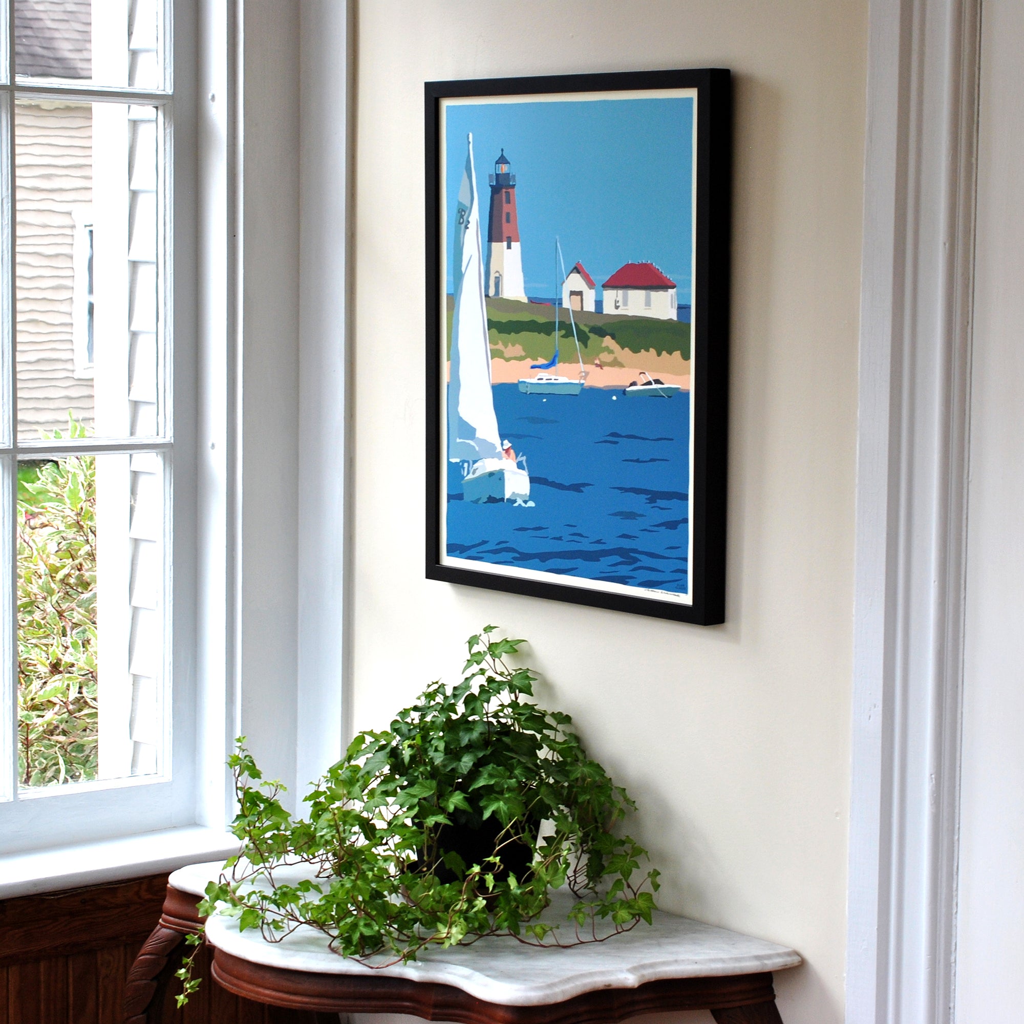 Point Judith Light Art Print 18" x 24" Framed Wall Poster By Alan Claude - Rhode Island