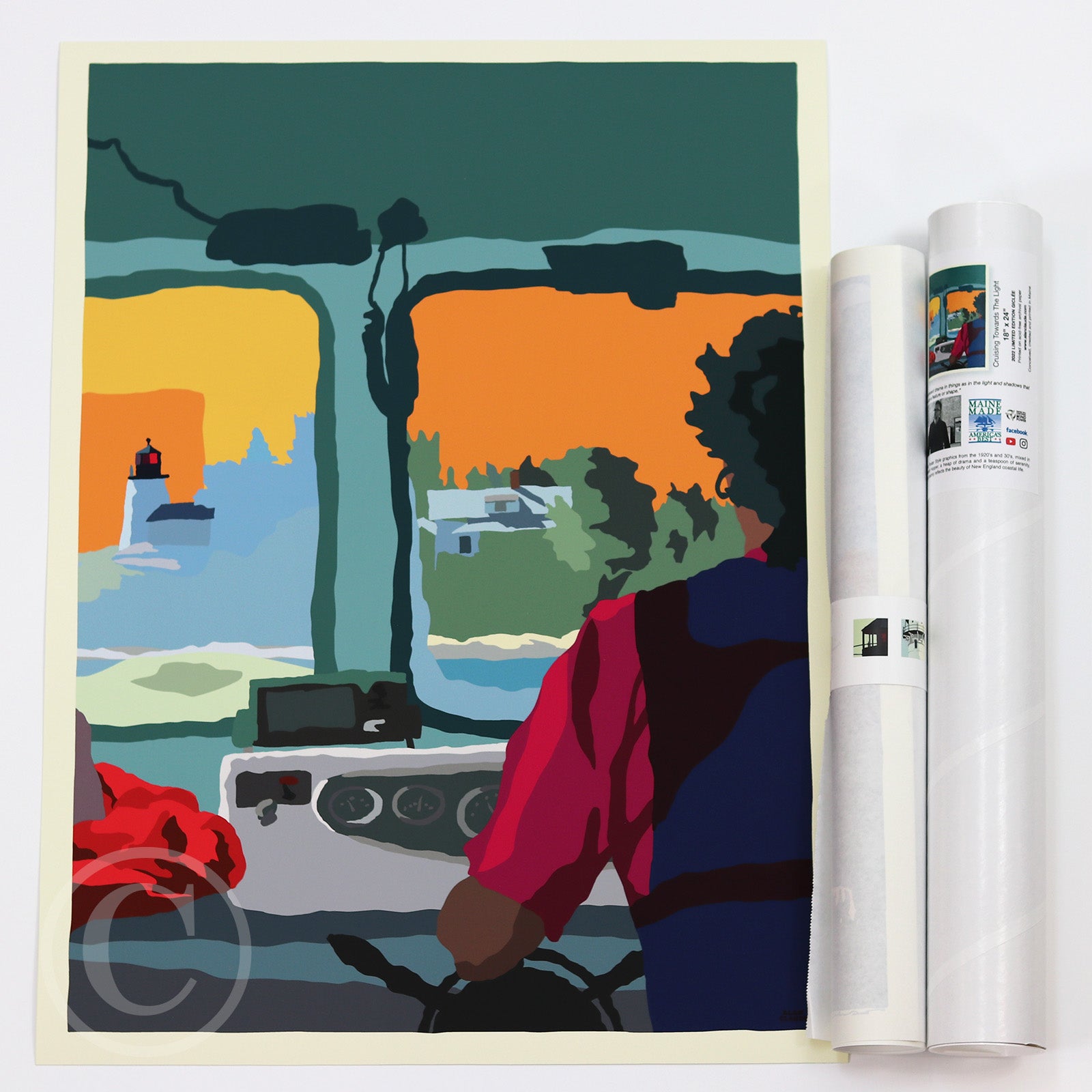 Cruisin' Towards The Light Art Print 18" x 24" Wall Poster By Alan Claude - Maine