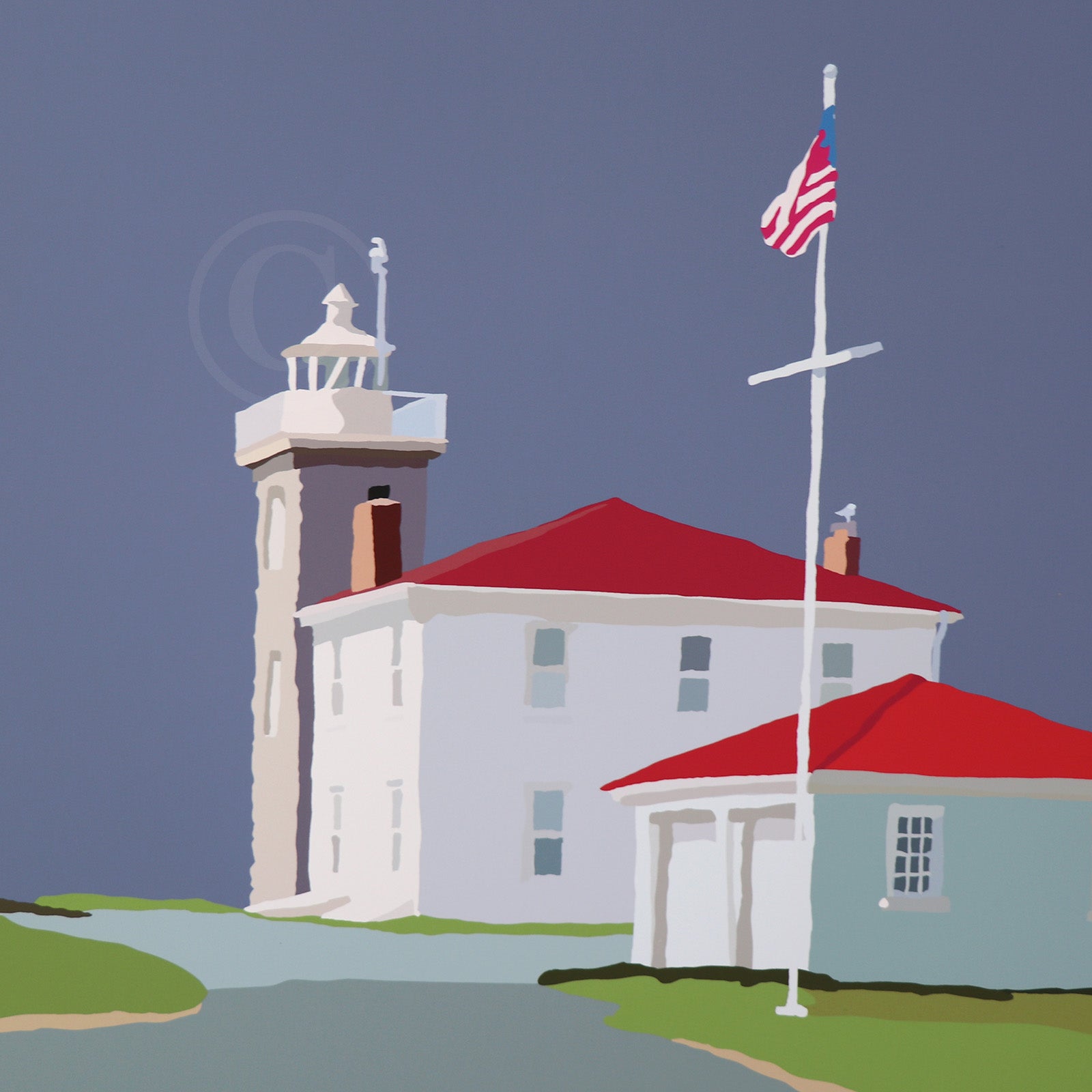 Cyclists at Watch Hill Lighthouse Art Print 18" x 24" Horizontal Wall Poster By Alan Claude - Rhode Island