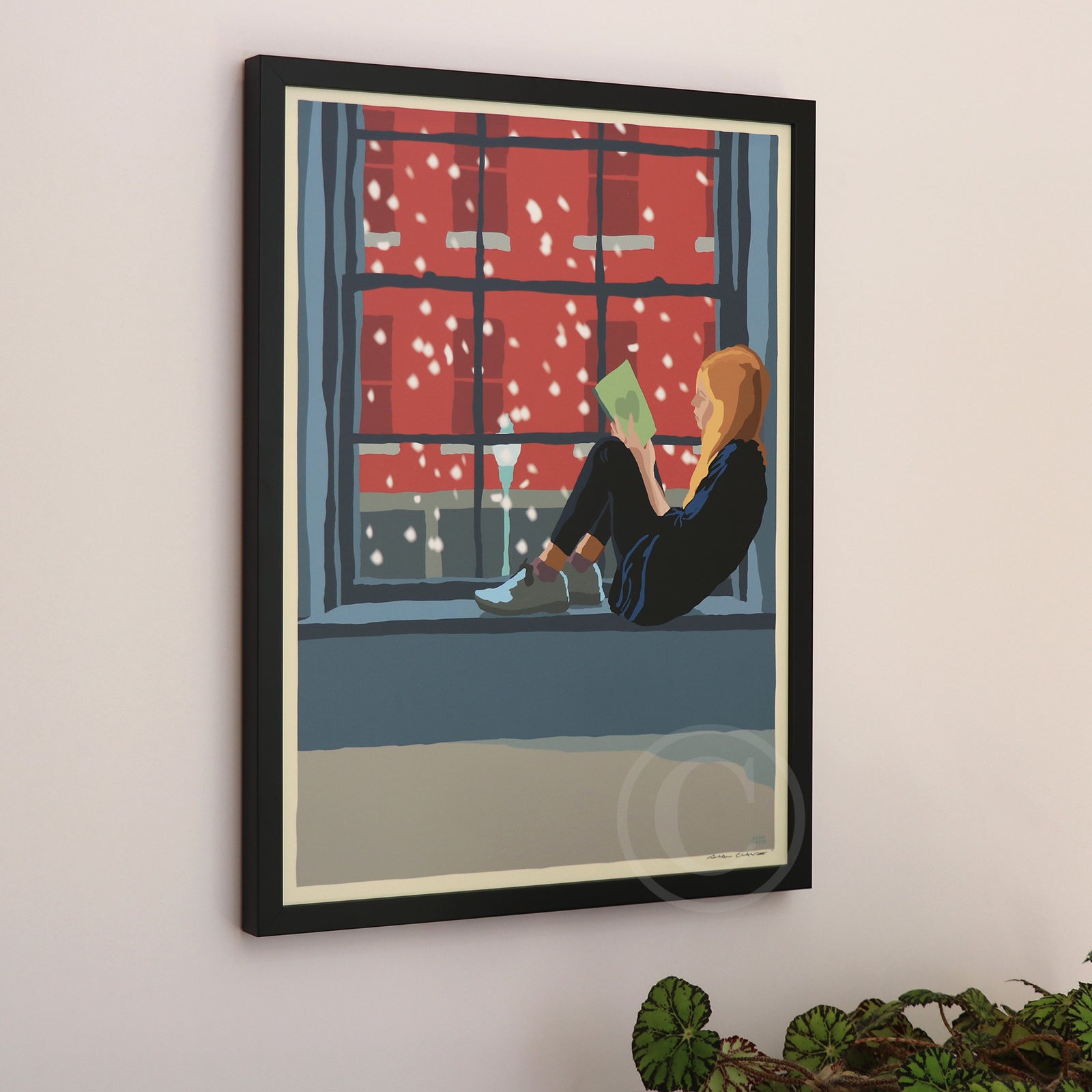Good Book on a Snow Day Art Print 18" x 24" Framed Wall Poster By Alan Claude - Maine