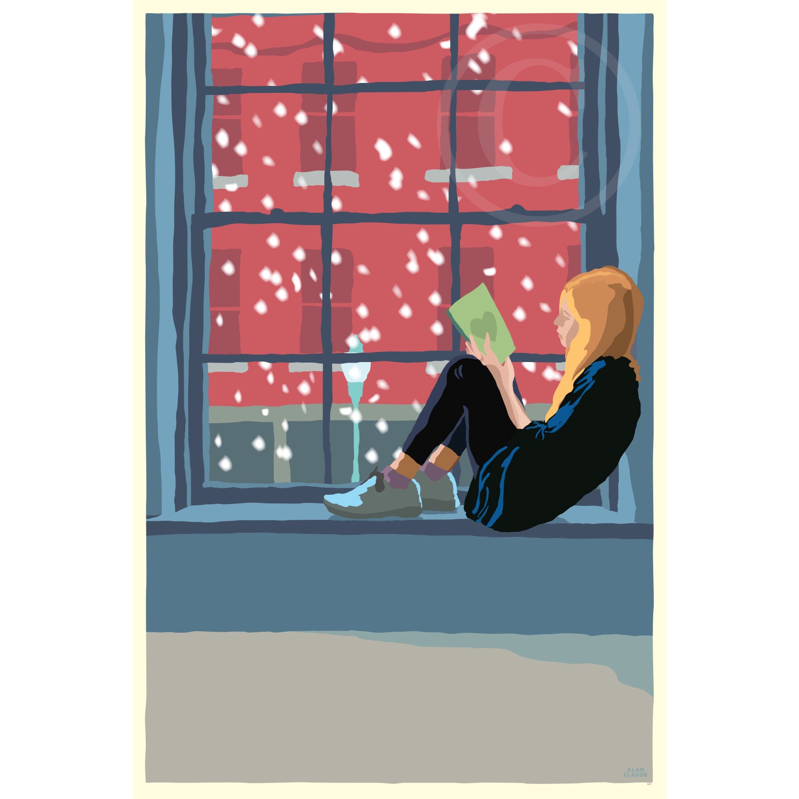Good Book on a Snow Day Art Print 36" x 53" Wall Poster By Alan Claude - Maine
