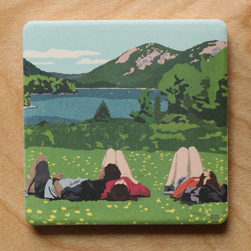 Hikers in Acadia National Park Art Drink Coaster - Maine