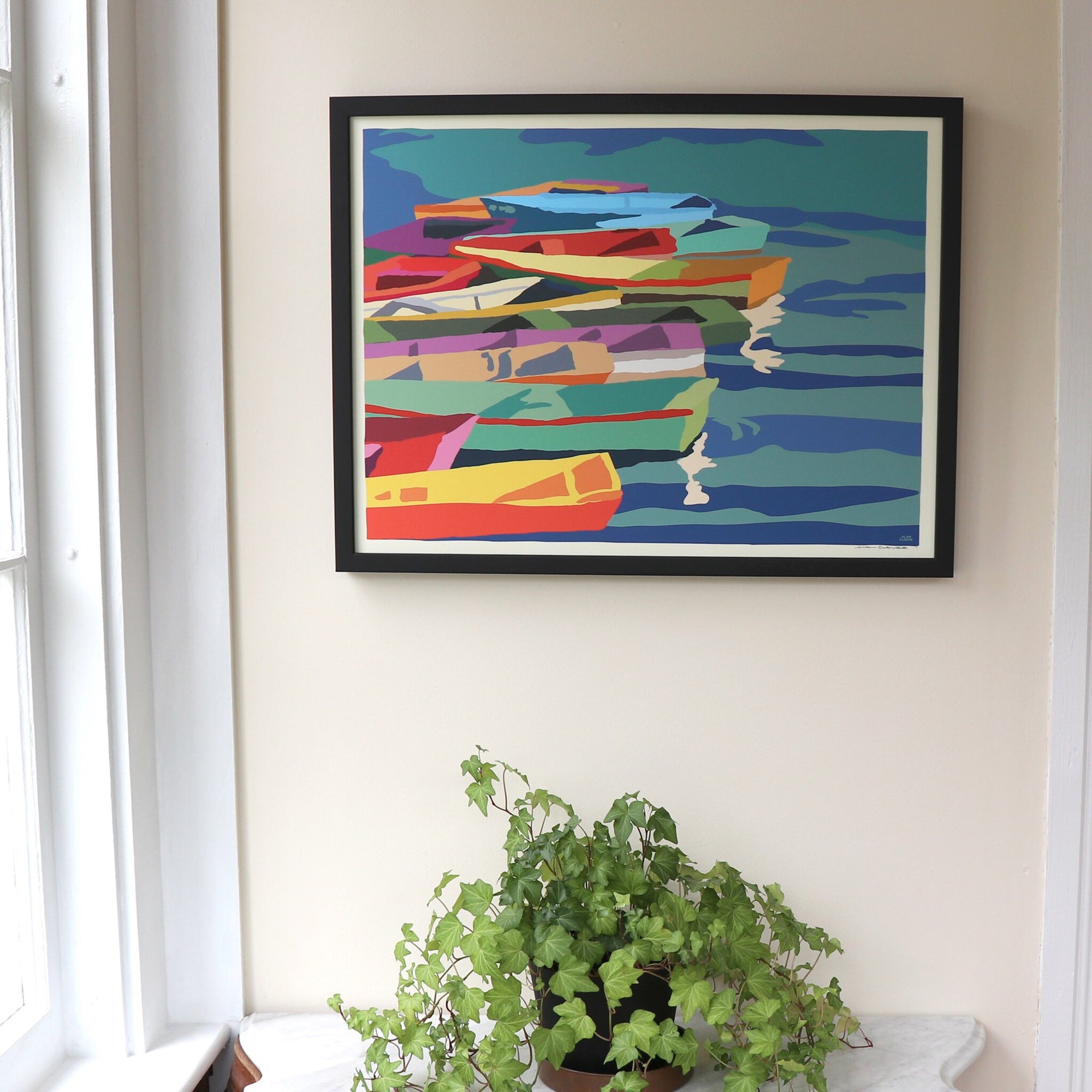 Perkins Cove Dinghies Art Print 18" x 24" Horizontal Framed Wall Poster By Alan Claude - Maine
