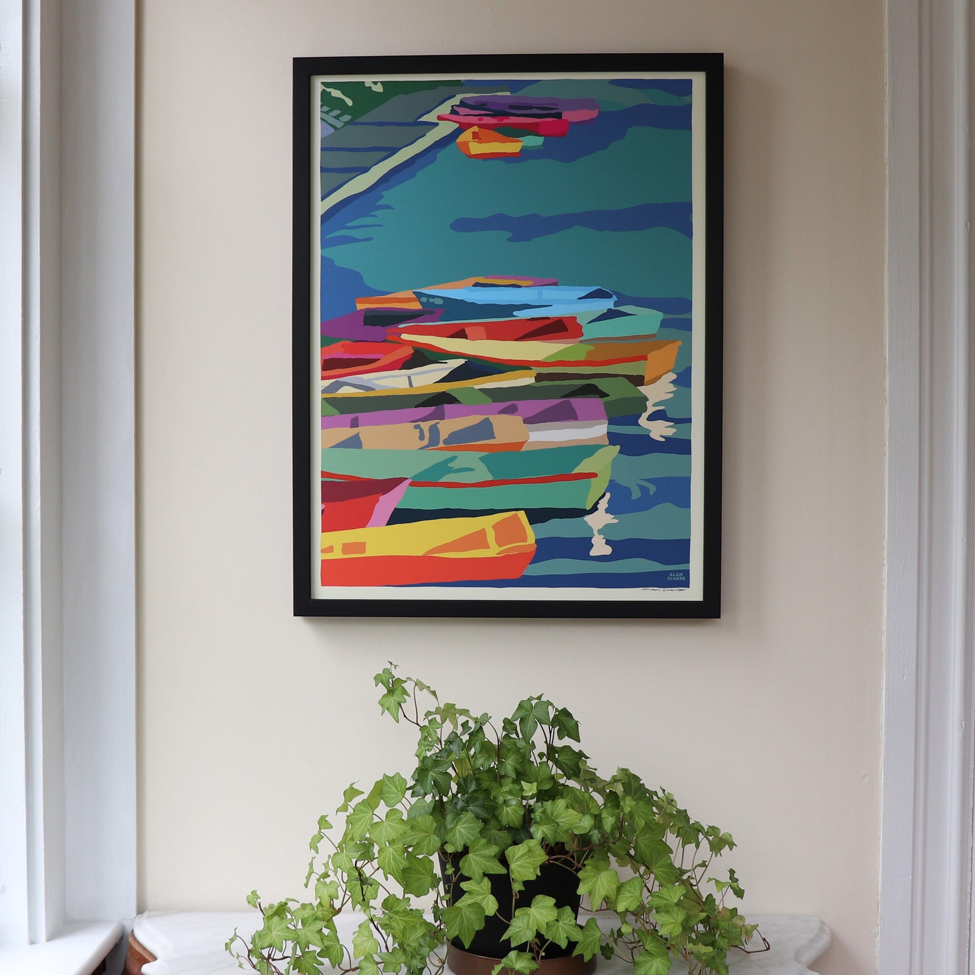 Perkins Cove Dinghies Art Print 18" x 24" Vertical Framed Wall Poster By Alan Claude - Maine
