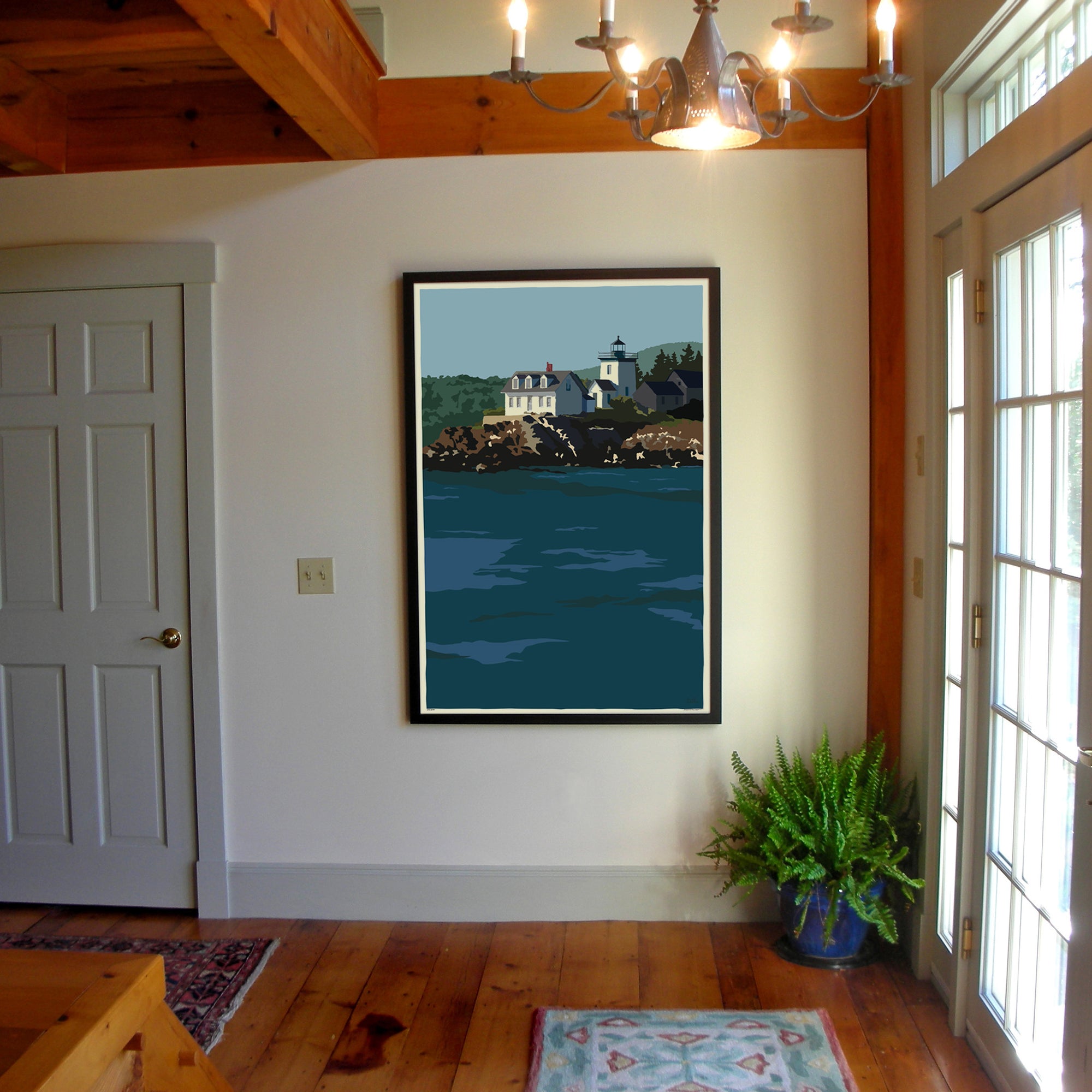 Indian Island Light Art Print 36" x 53" Framed Wall Poster By Alan Claude - Maine