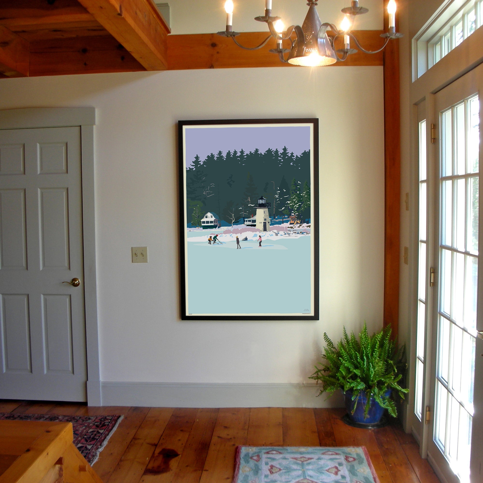 Ice Skating At Ladies Delight Art Print 36" x 53" Framed Wall Poster By Alan Claude - Maine
