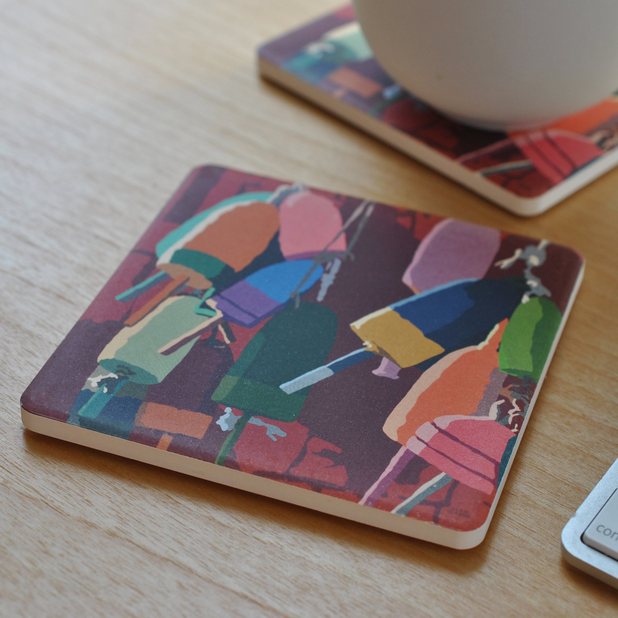 Lobster Buoys Art Drink Coaster - Maine.