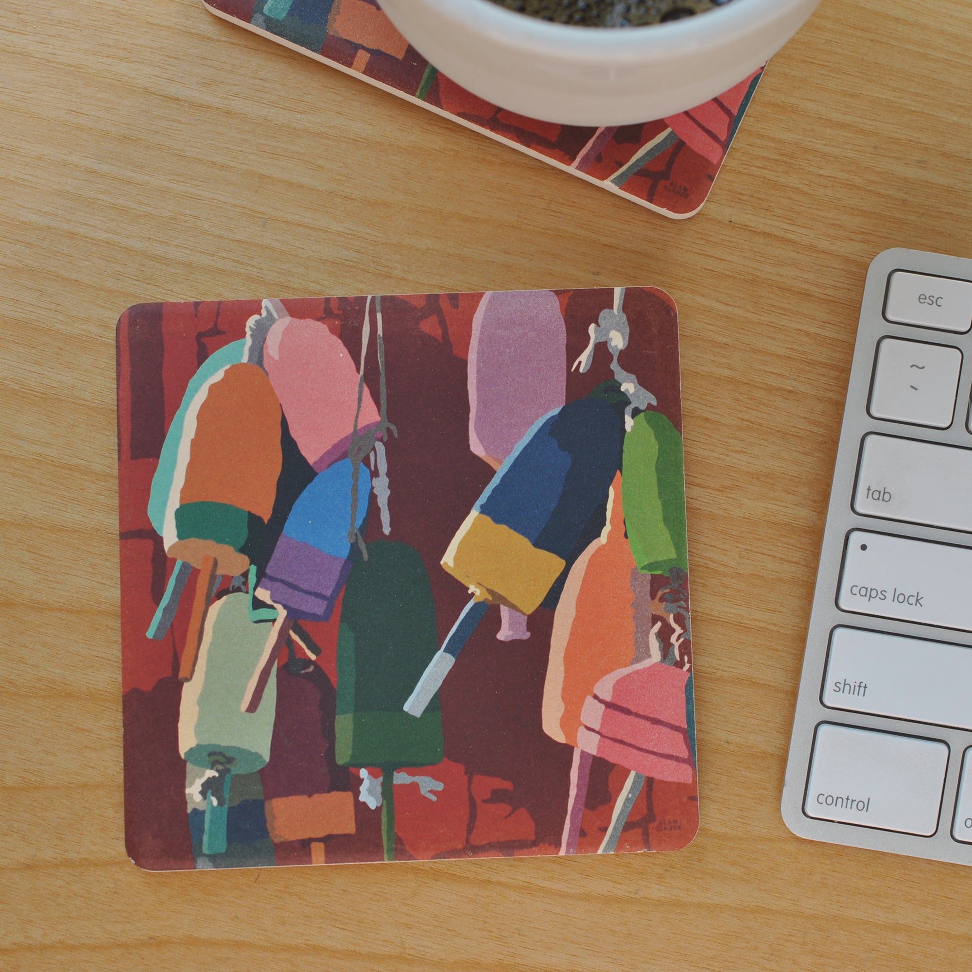 Lobster Buoys Art Drink Coaster - Maine.