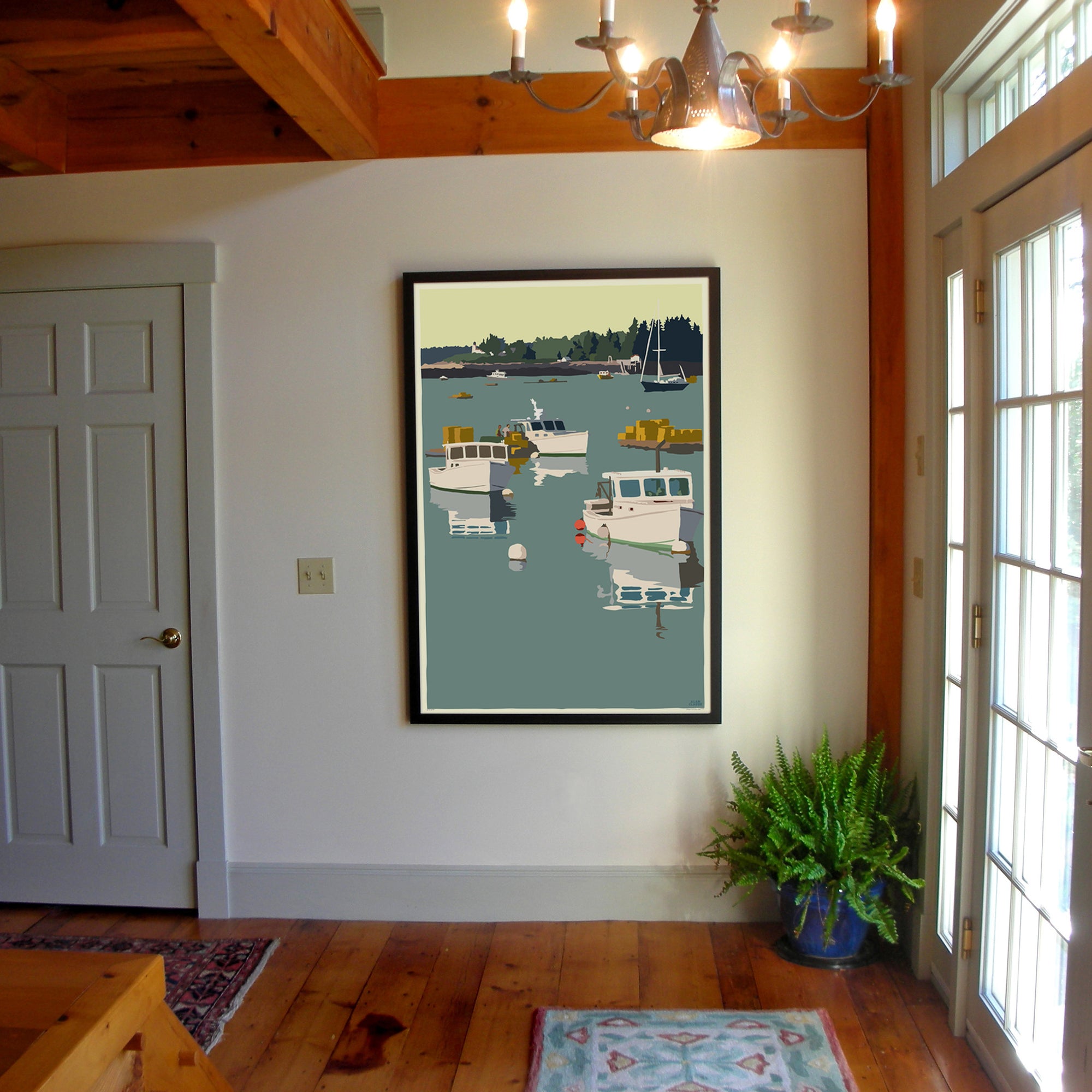 Lobster Boats on a Sunday Morning Art Print 36" x 53" Framed Wall Poster By Alan Claude - Maine
