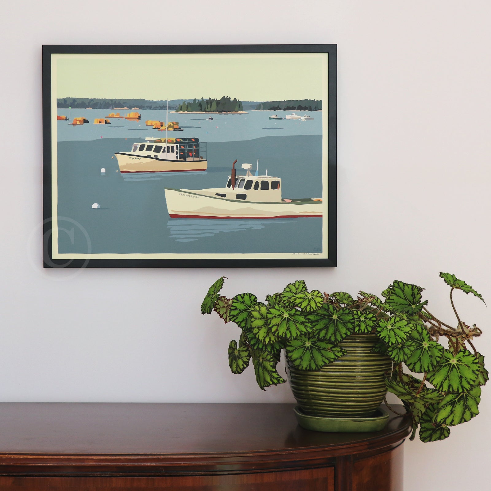 Lobster Boats in Friendship Art Print 18" x 24" Horizontal Framed Wall Poster By Alan Claude - Maine