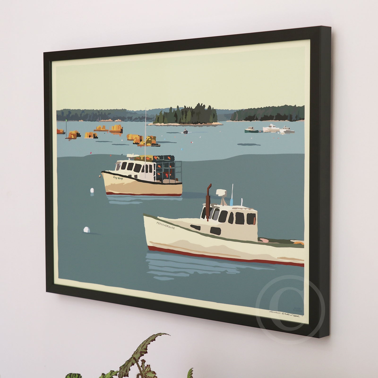 Lobster Boats in Friendship Art Print 18" x 24" Horizontal Framed Wall Poster By Alan Claude - Maine