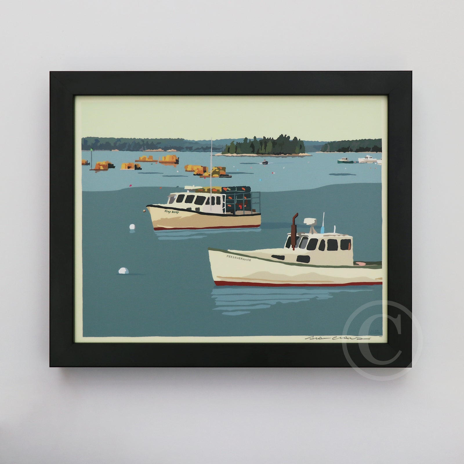 Lobster Boats in Friendship Art Print 8" x 10" Horizontal Framed Wall Poster By Alan Claude - Maine