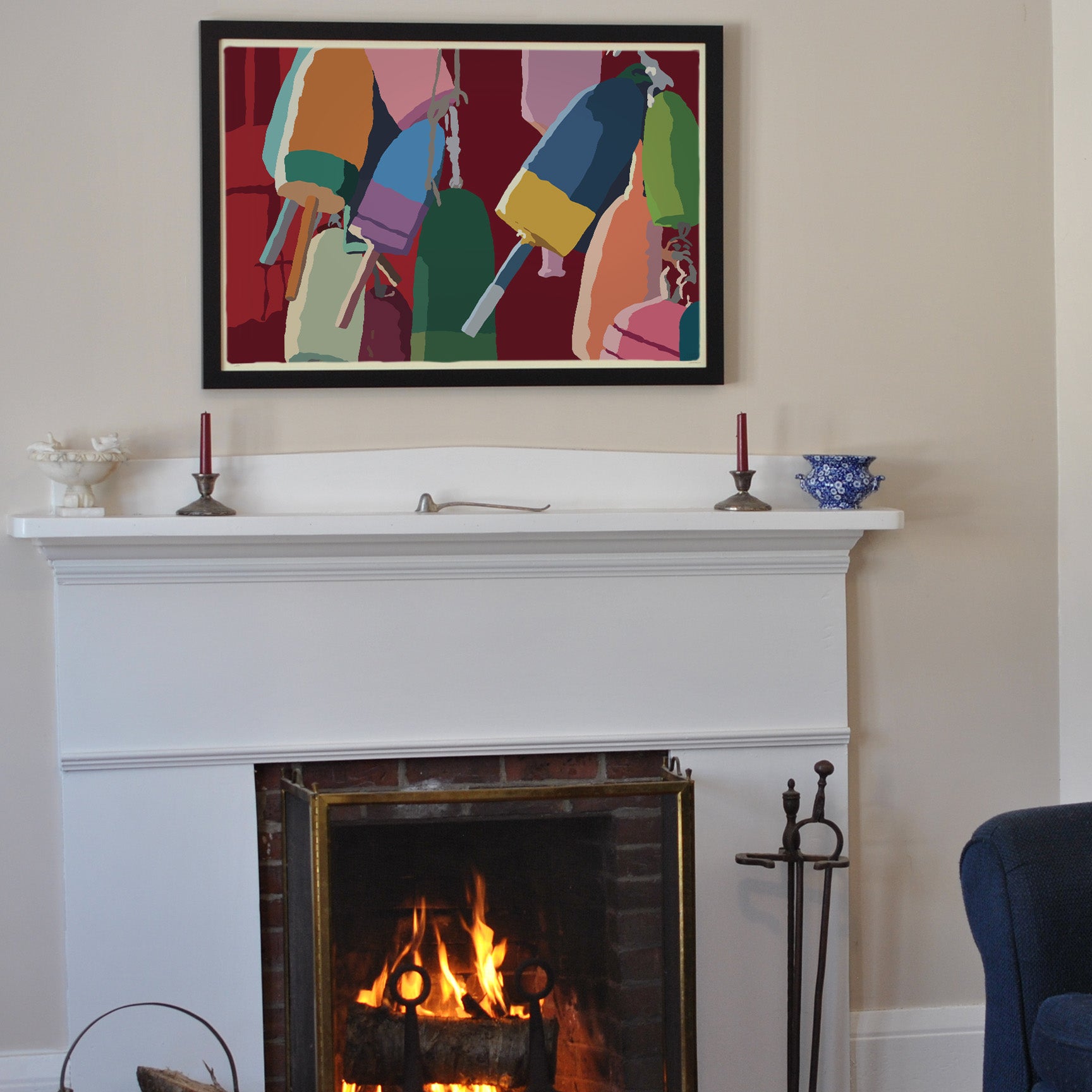 Lobster Buoys Art Print 24" x 36" Horizontal Framed Wall Poster by Alan Claude - Maine