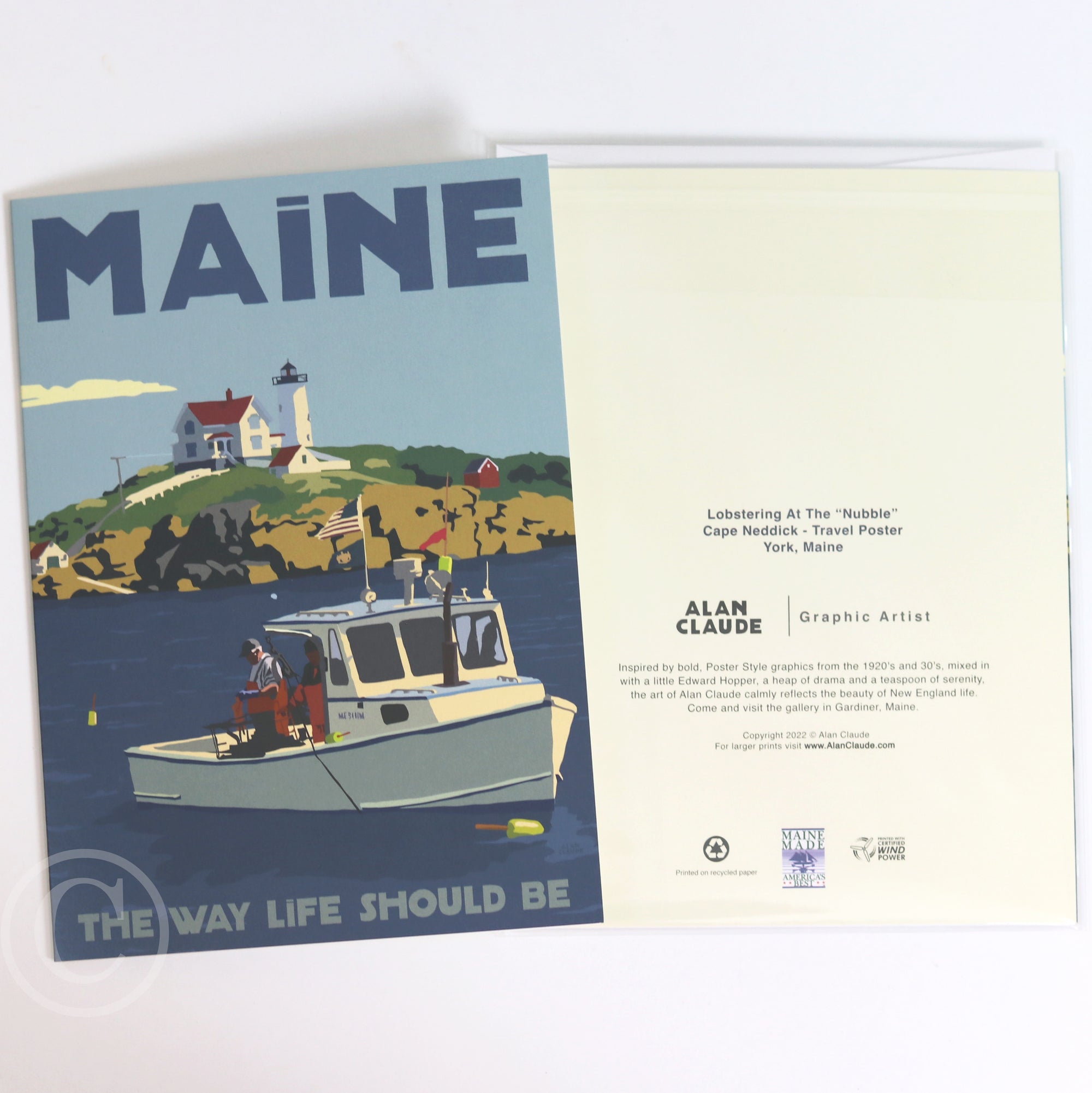 Lobstering At The Nubble Travel Poster Notecard 5" x 7"  - Maine