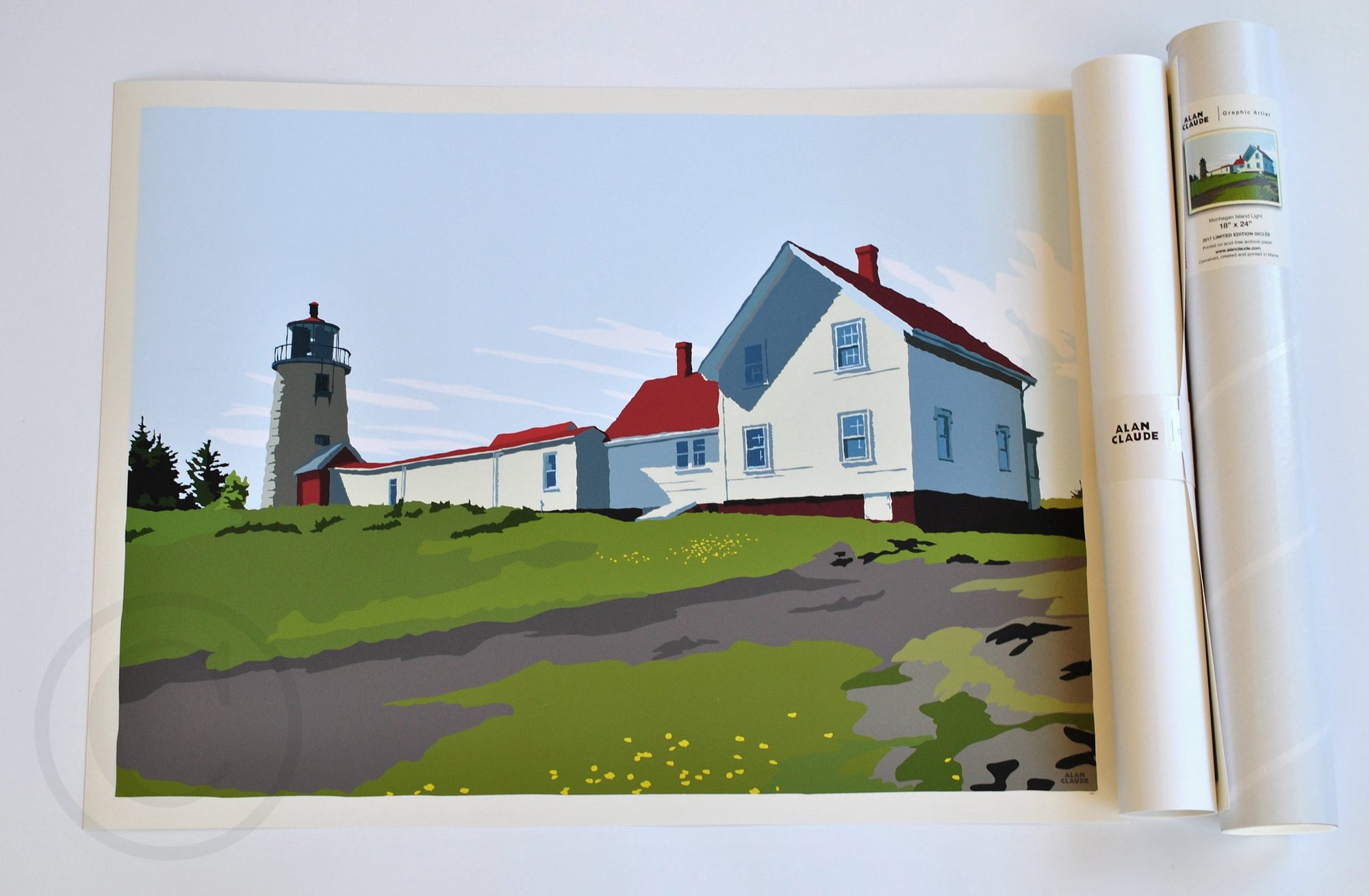 Monhegan Island Light Art Print 18" x 24" Wall Poster By Alan Claude - Maine