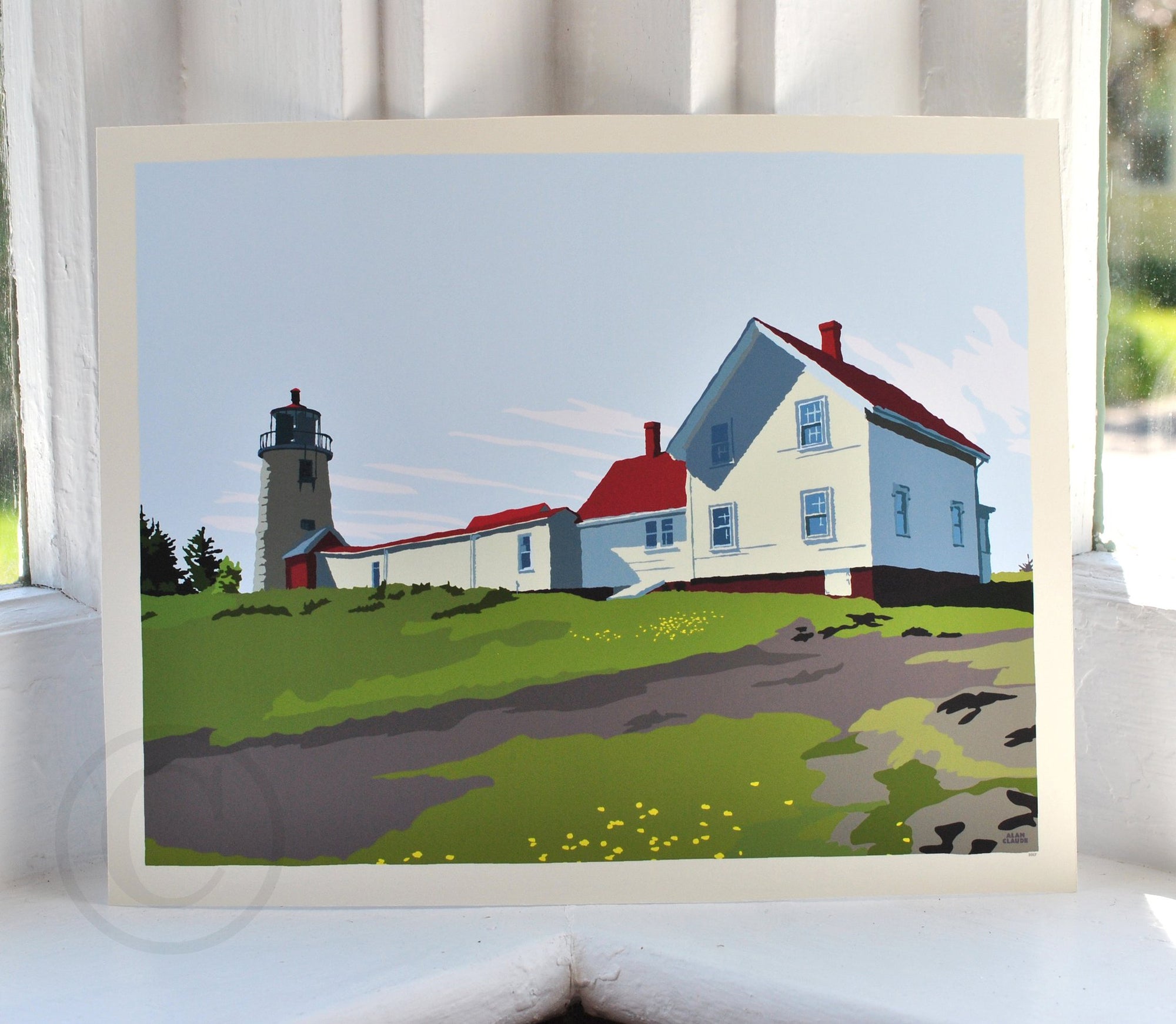 Monhegan Island Light Art Print 8" x 10" Wall Poster By Alan Claude - Maine