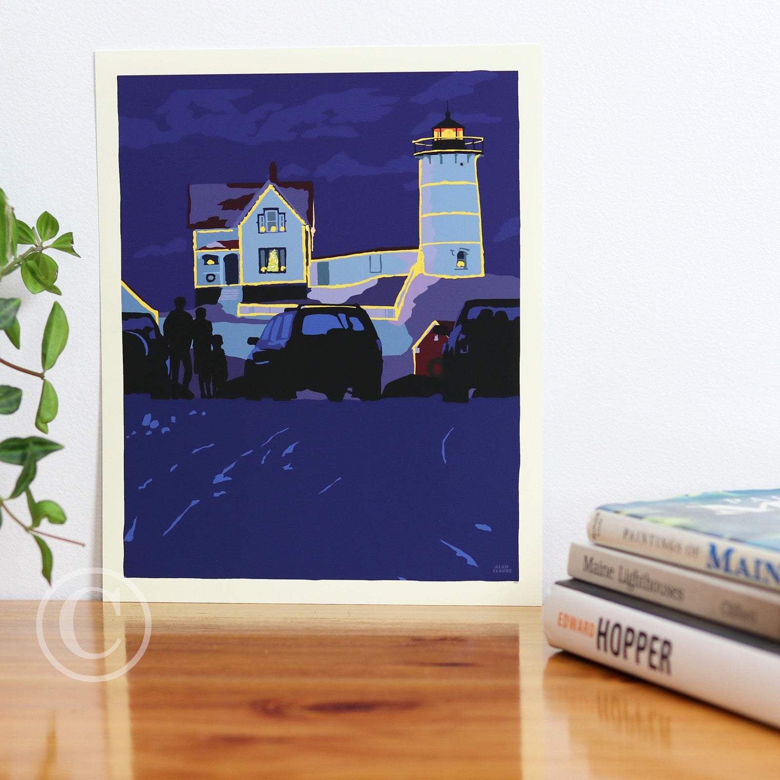 Christmas at the Nubble Art Print 8" x 10" Wall Poster By Alan Claude - Maine