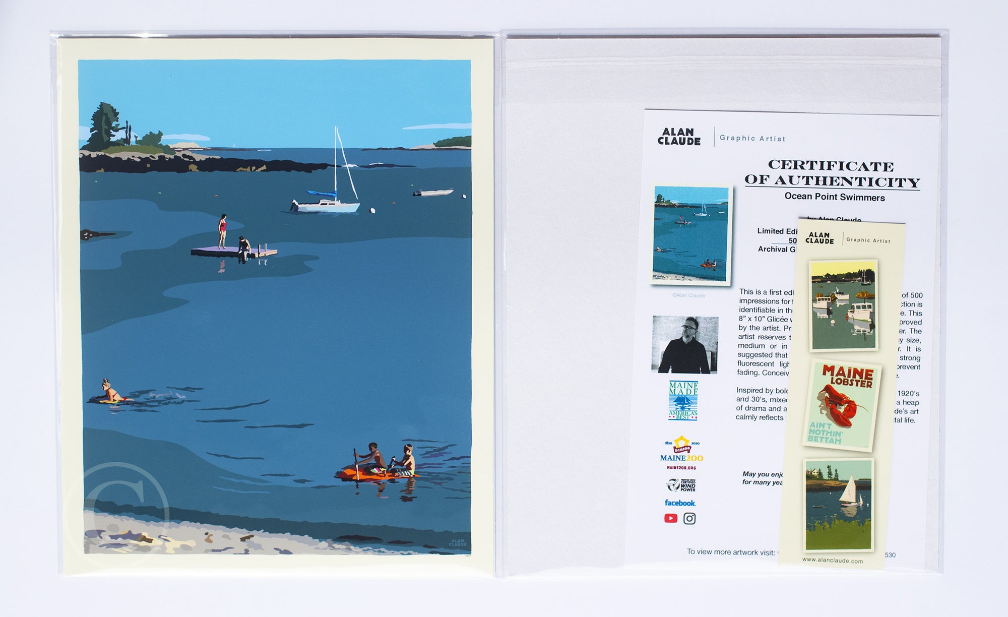 Ocean Point Swimmers Art Print 8" x 10" Wall Poster by Alan Claude - Maine