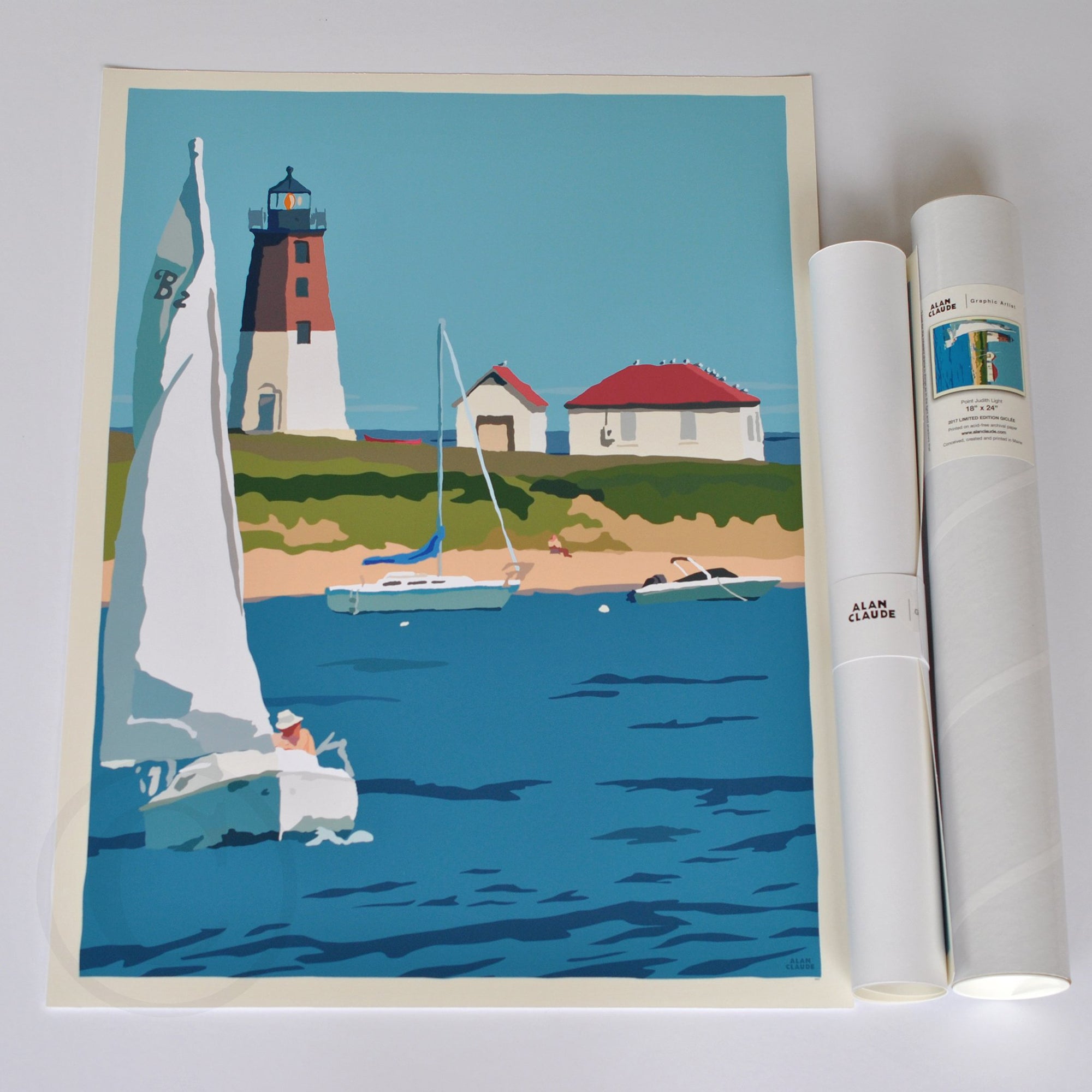 Point Judith Light Art Print 18" x 24" Wall Poster By Alan Claude - Rhode Island