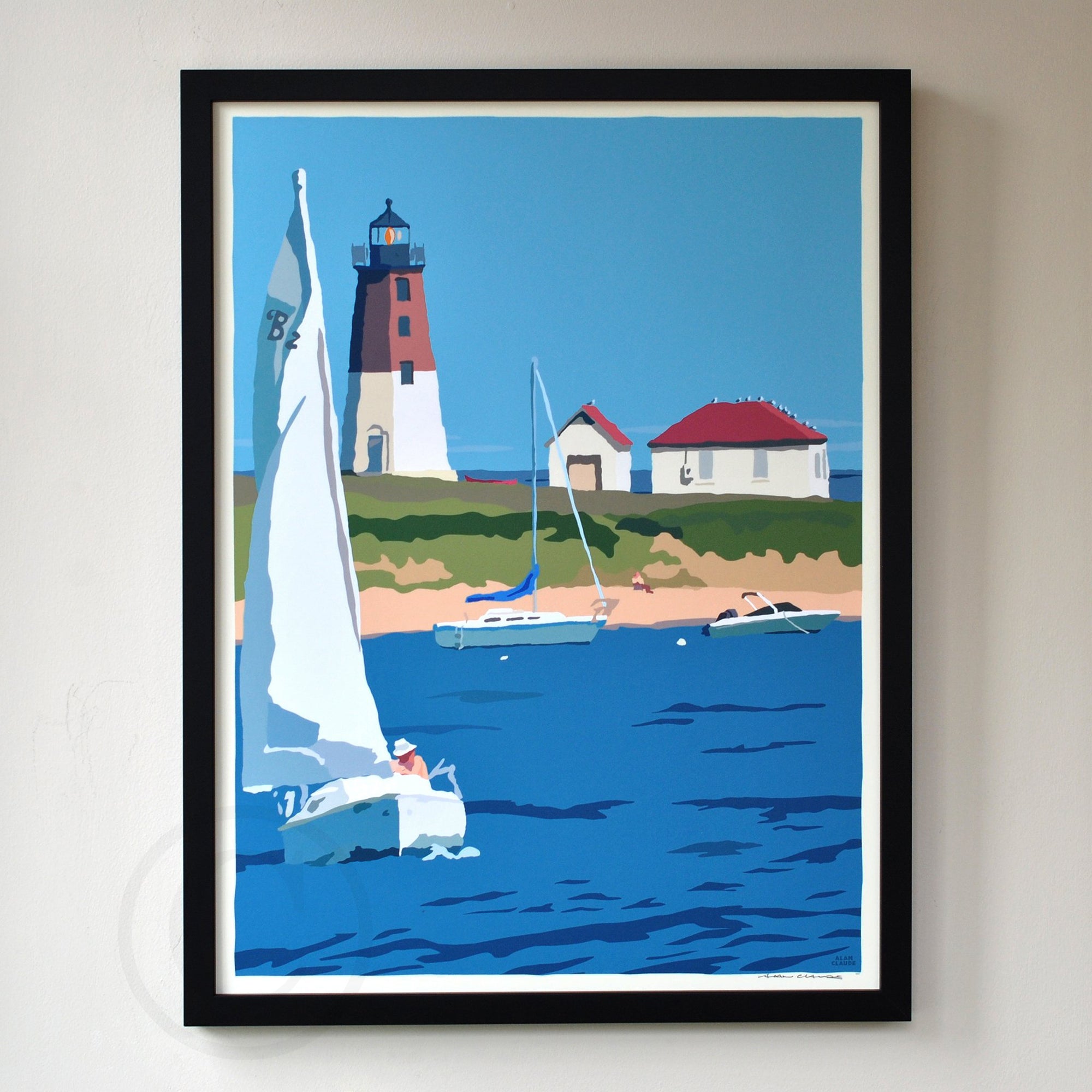 Point Judith Light Art Print 18" x 24" Framed Wall Poster By Alan Claude - Rhode Island