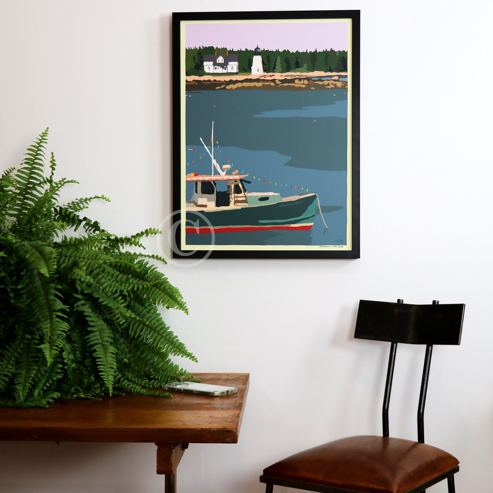 Silent Night in Prospect Harbor Art Print 18" x 24" Framed Wall Poster - Maine