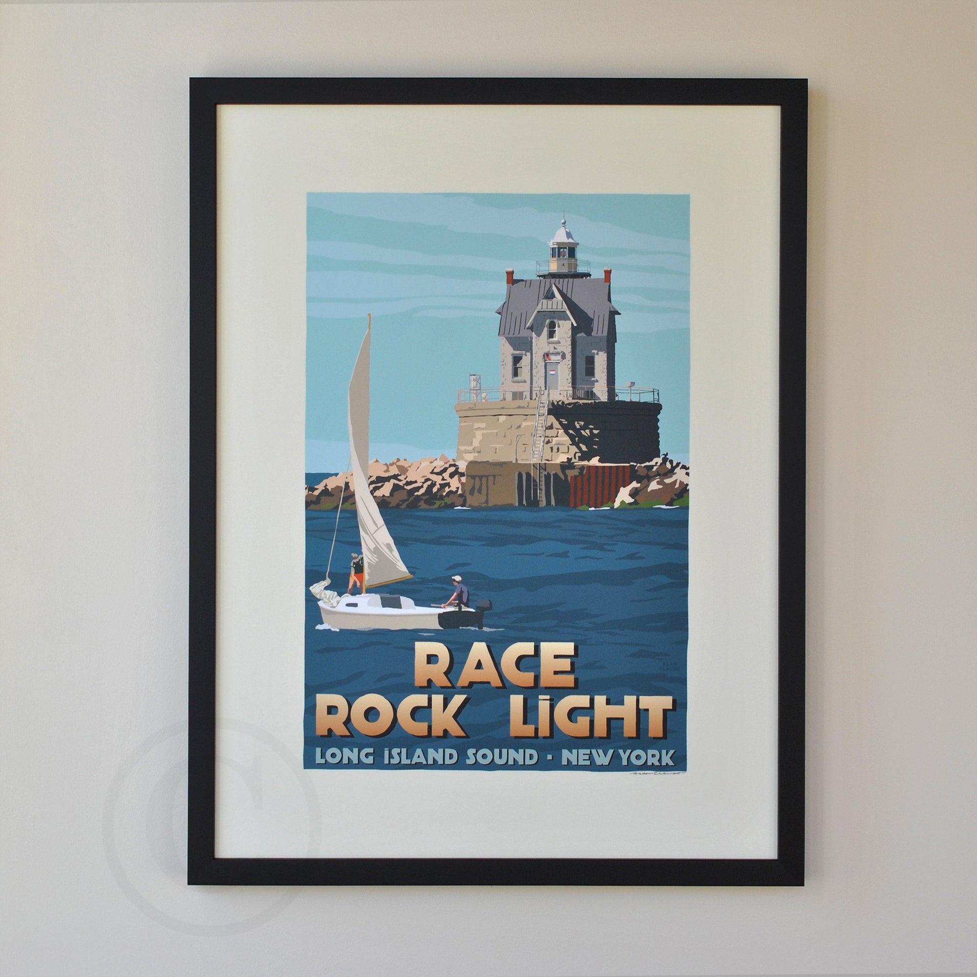 Race Rock Light Art Print 18" x 24" Framed Travel Poster By Alan Claude - New York