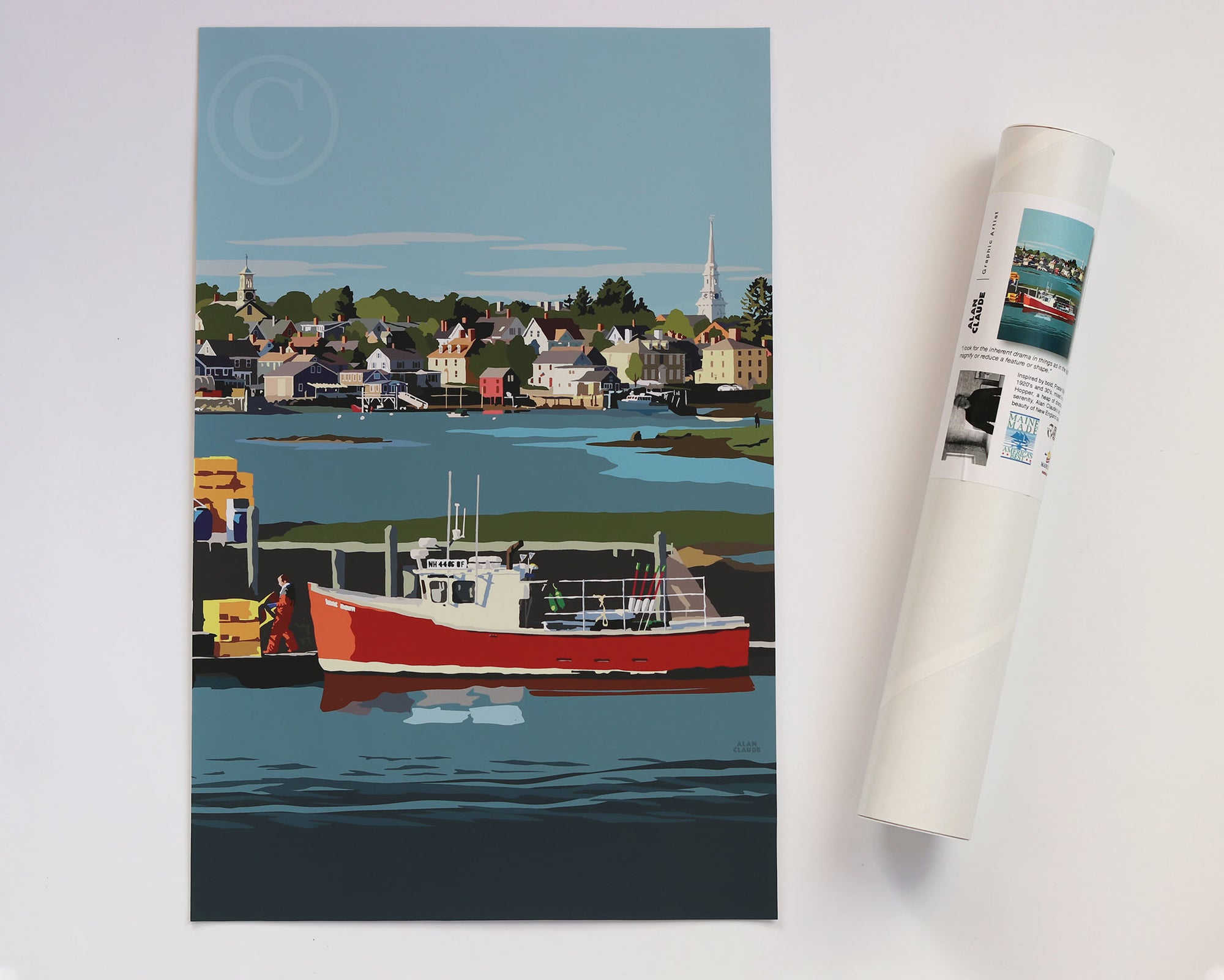 Red Lobster Boat Art Print 11" x 17" Wall Poster - New Hampshire