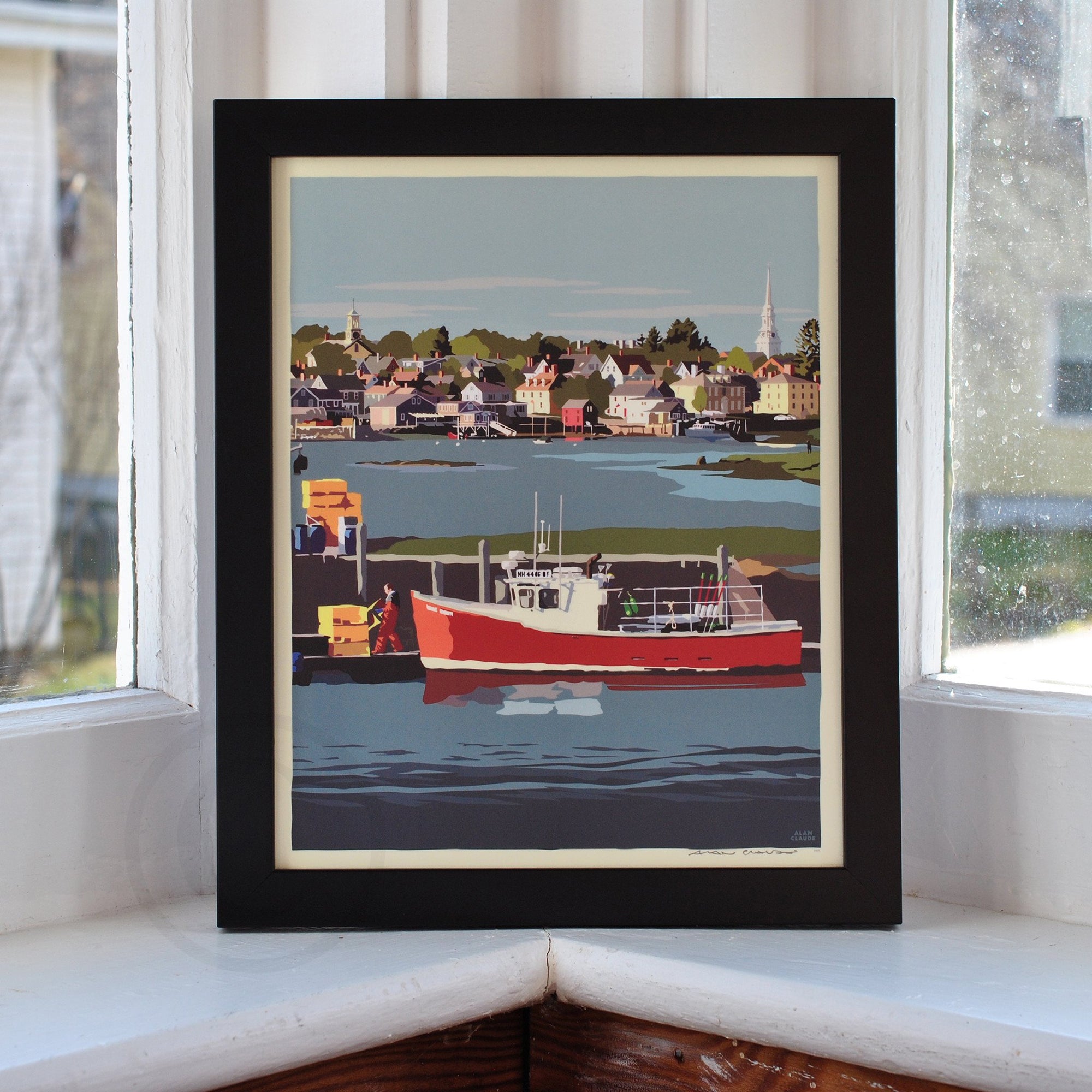 Red Lobster Boat Art Print 8" x 10" Framed Wall Poster By Alan Claude - New Hampshire