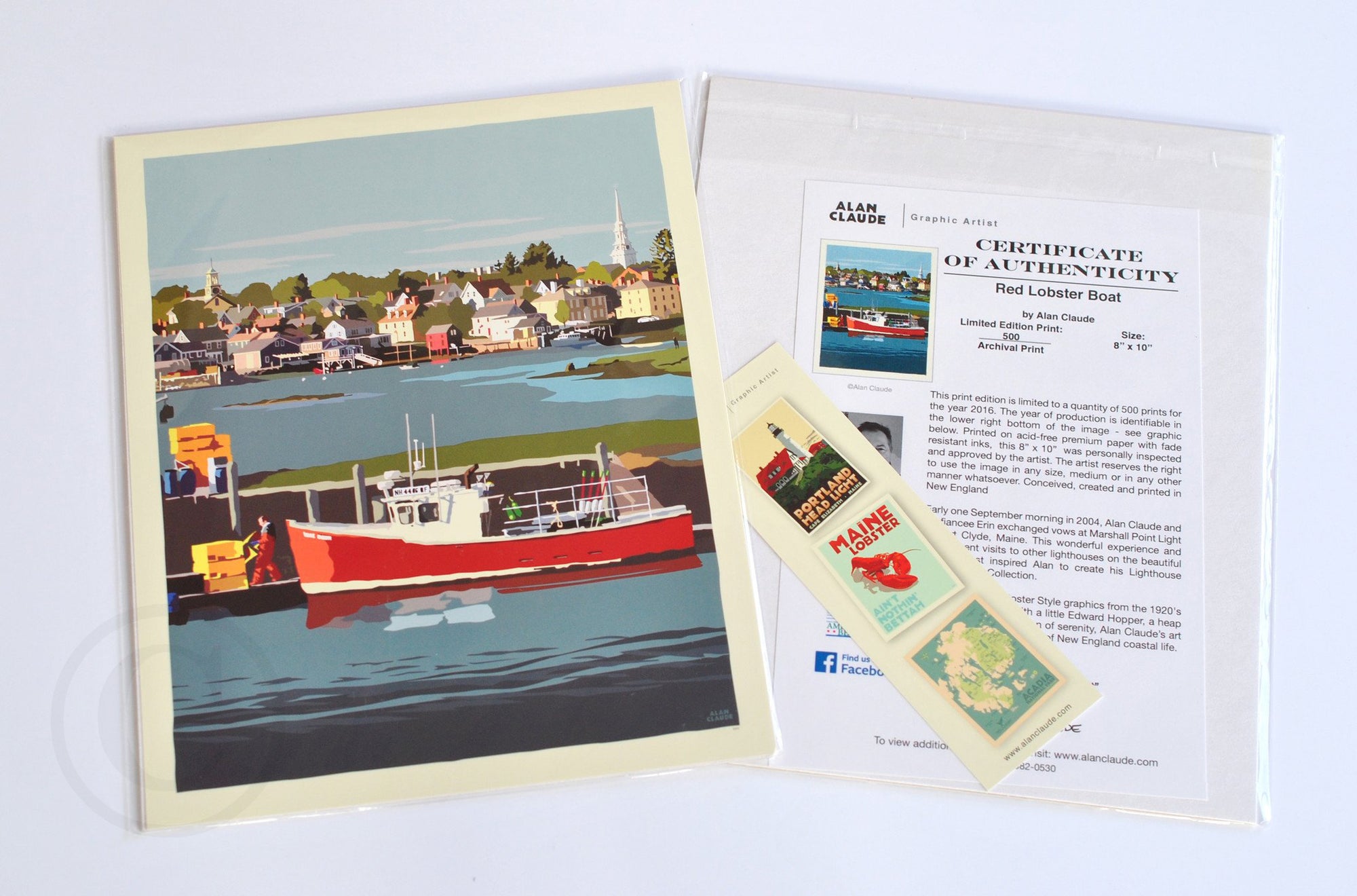 Red Lobster Boat Art Print 8" x 10" Wall Poster By Alan Claude - New Hampshire
