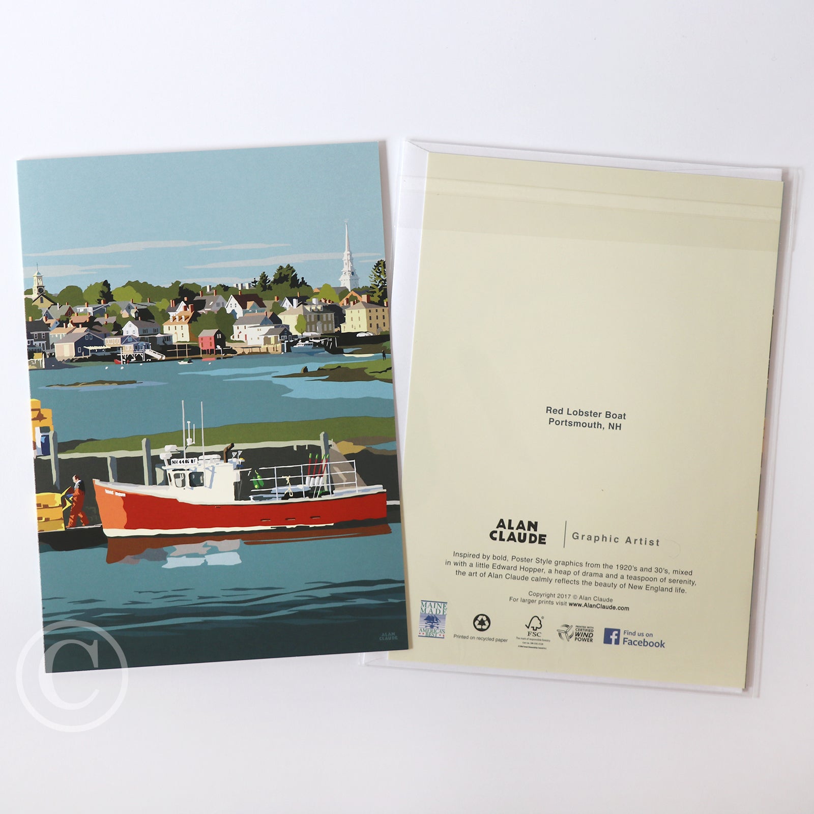 Red Lobster Boat Notecard 5" x 7"  - New Hampshire