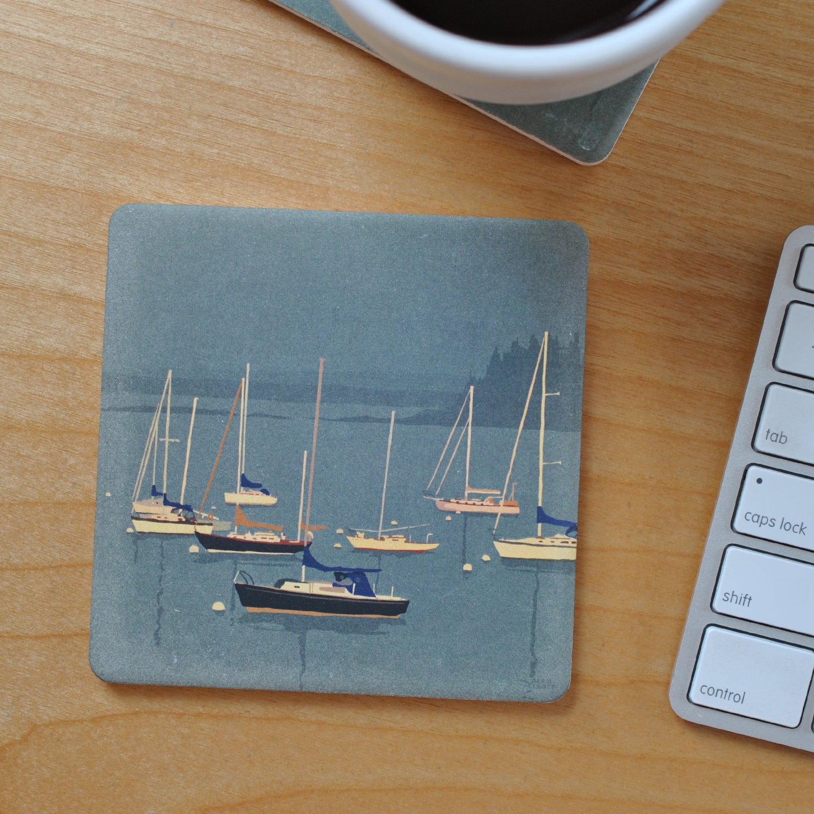 Sailboats In Rockland Harbor Black Sailboat Art Drink Coaster - Maine