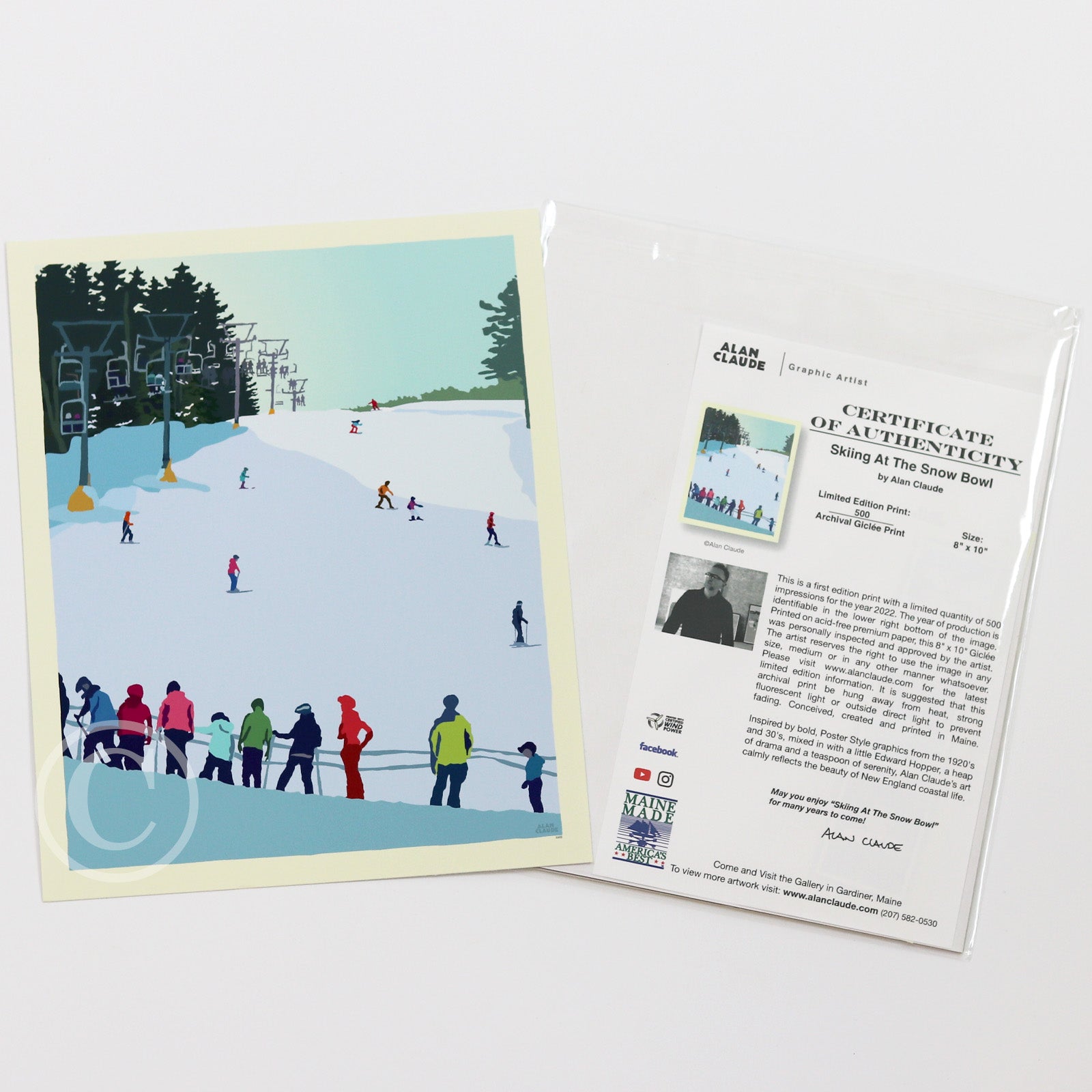 Skiing Snow Bowl Art Print 8" x 10" Wall Poster - Maine