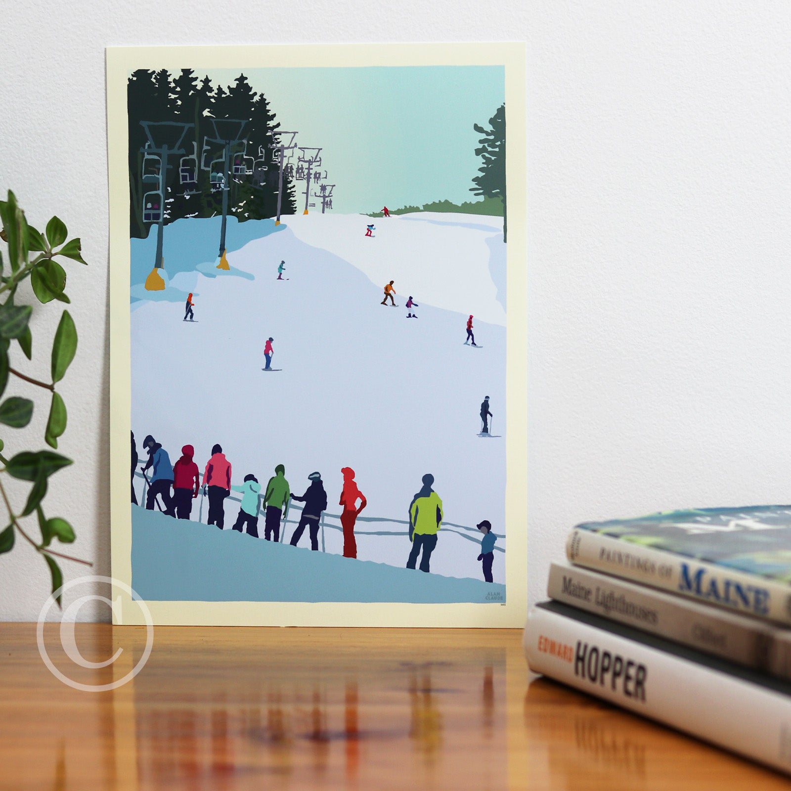 Skiing Snow Bowl Art Print 8" x 10" Wall Poster - Maine