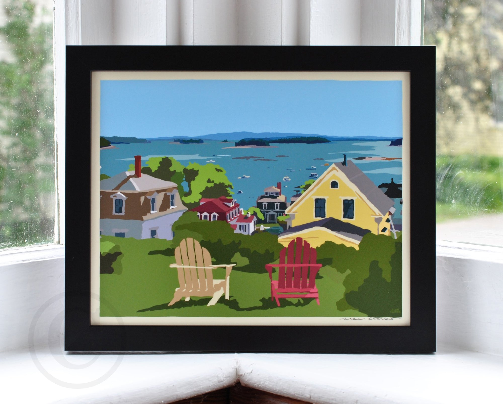 Stonington Harbor Art Print 8" x 10" Horizontal Framed Wall Poster By Alan Claude - Maine