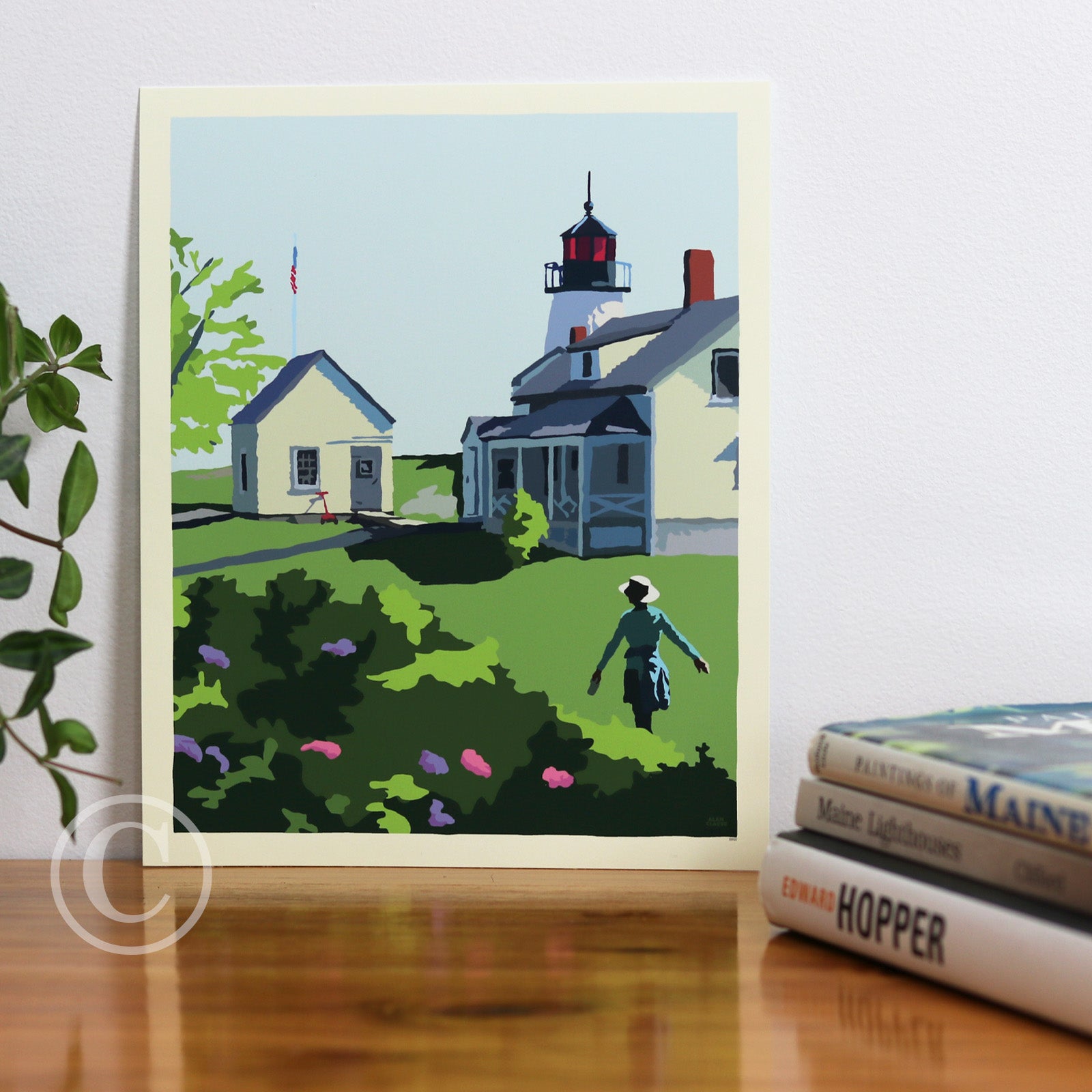 A Summer's Day on Burnt Island Light Art Print 8" x 10" Travel Poster By Alan Claude - Maine