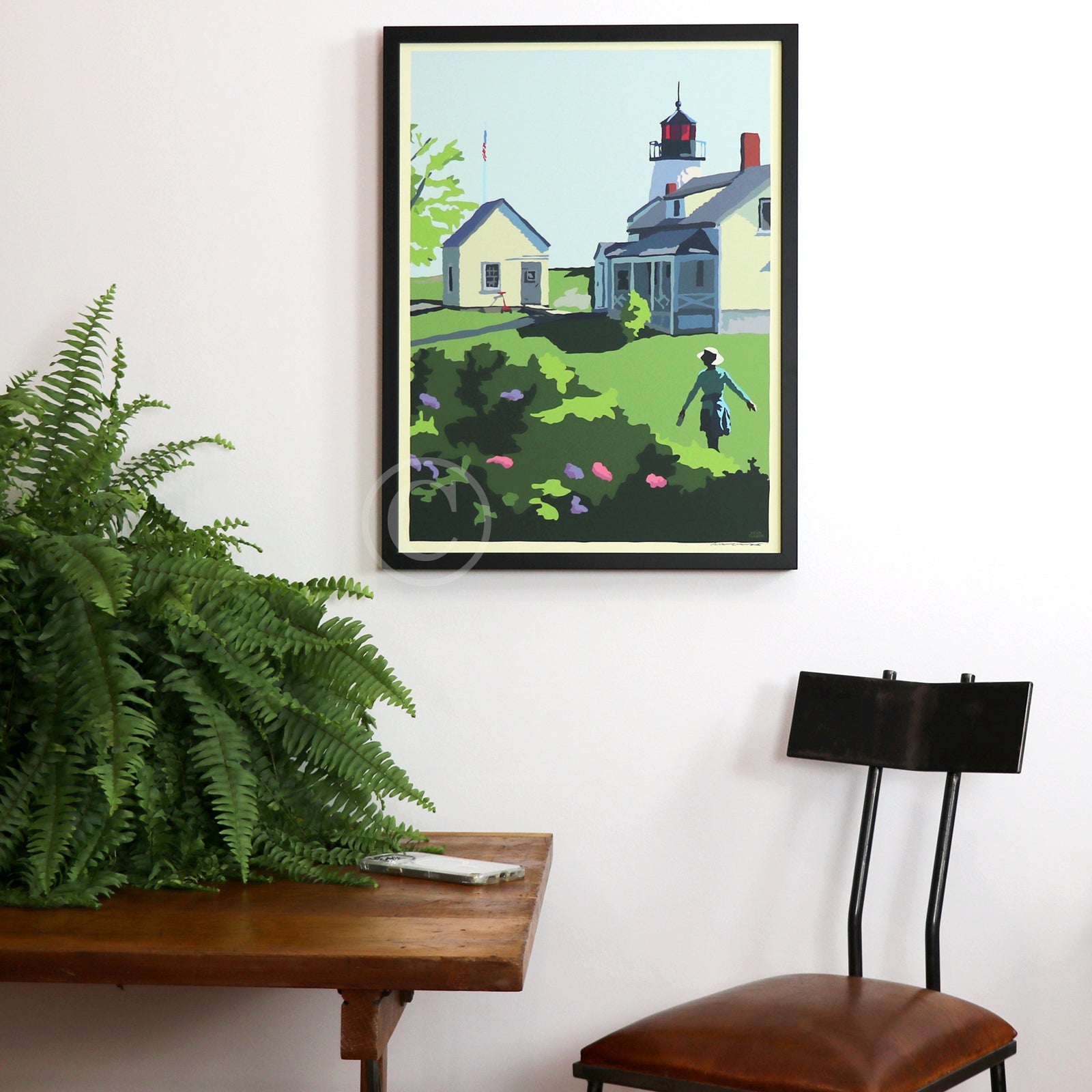 A Summer's Day on Burnt Island Light Art Print 18" x 24" Framed Wall Poster By Alan Claude - Maine