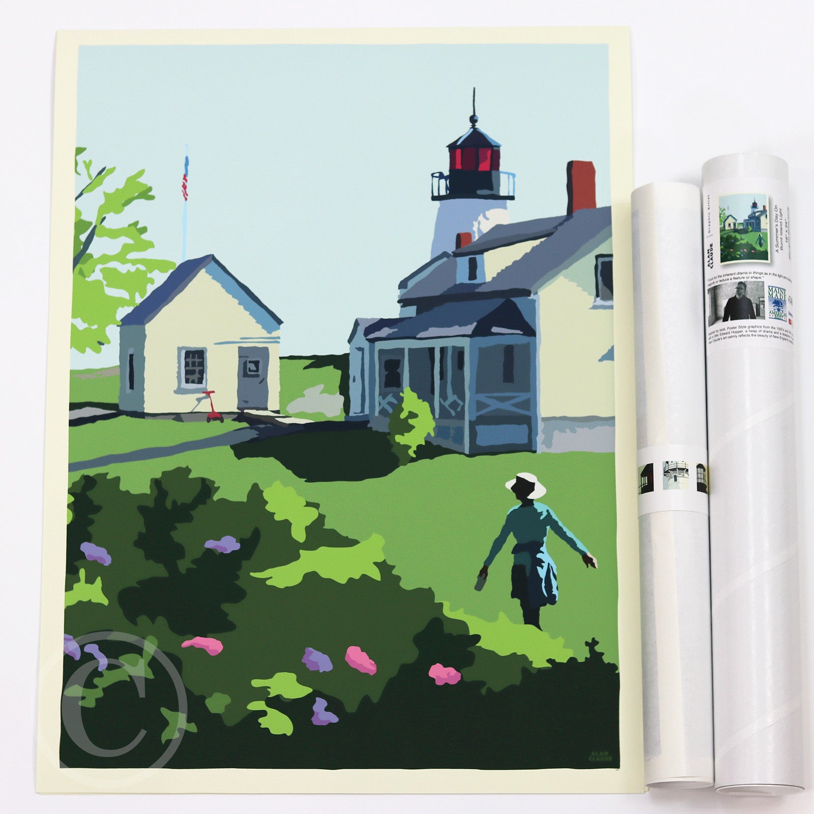 A Summer's Day on Burnt Island Light Art Print 18" x 24" Wall Poster By Alan Claude - Maine