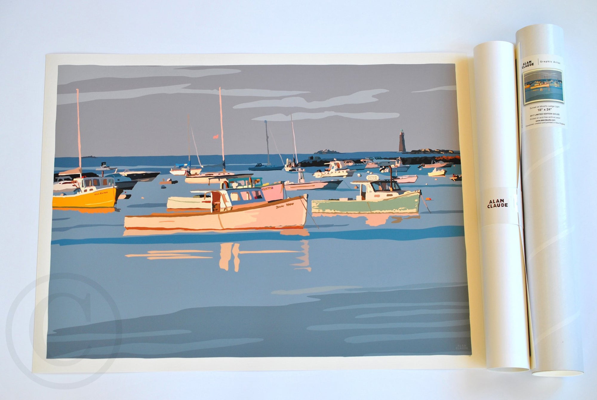 Sunset at Minot's Ledge Light Art Print 18" x 24" Wall Poster By Alan Claude - Massachusetts