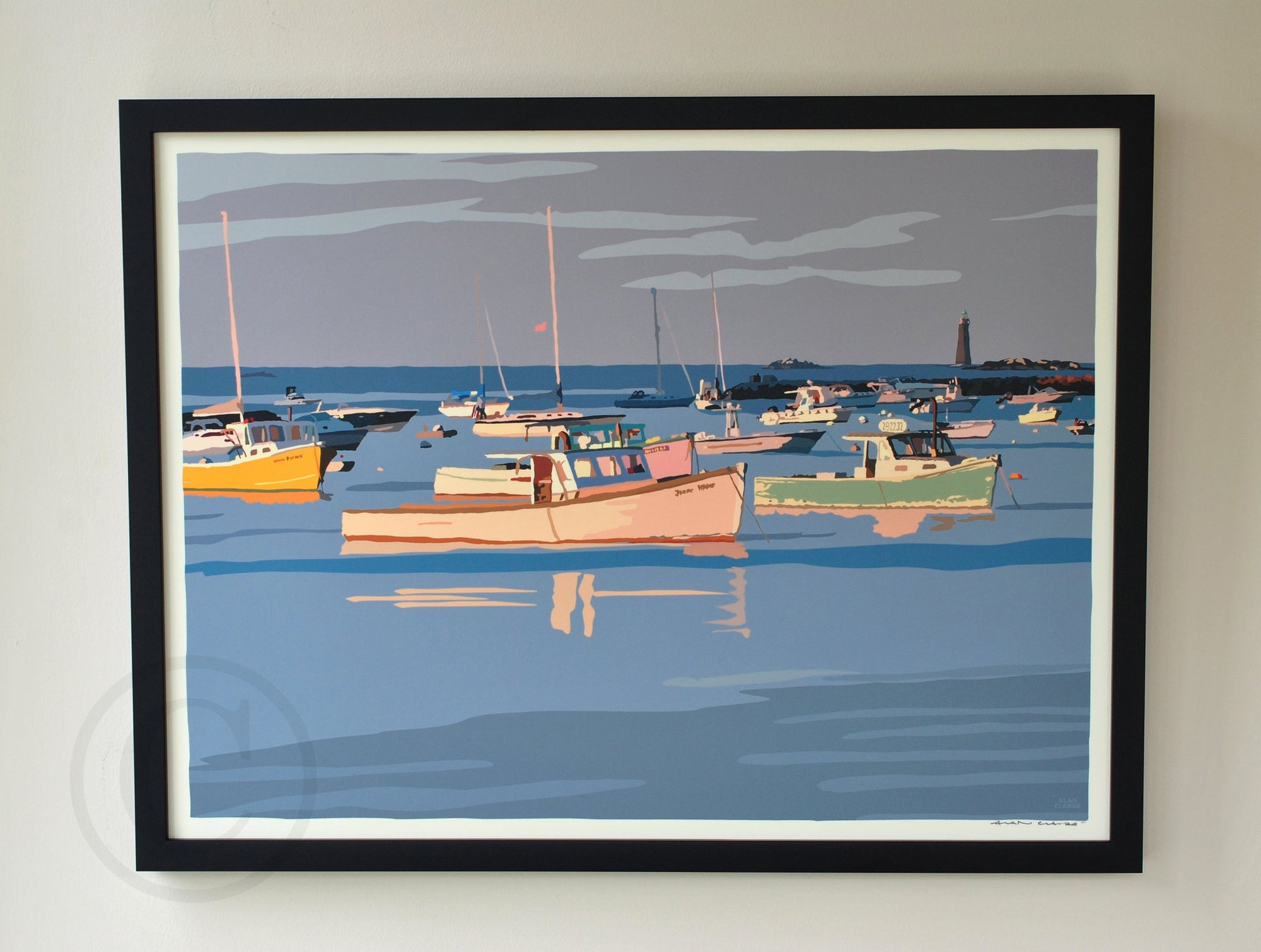 Sunset at Minot's Ledge Light Art Print 18" x 24" Horizontal Framed Wall Poster By Alan Claude - Massachusetts