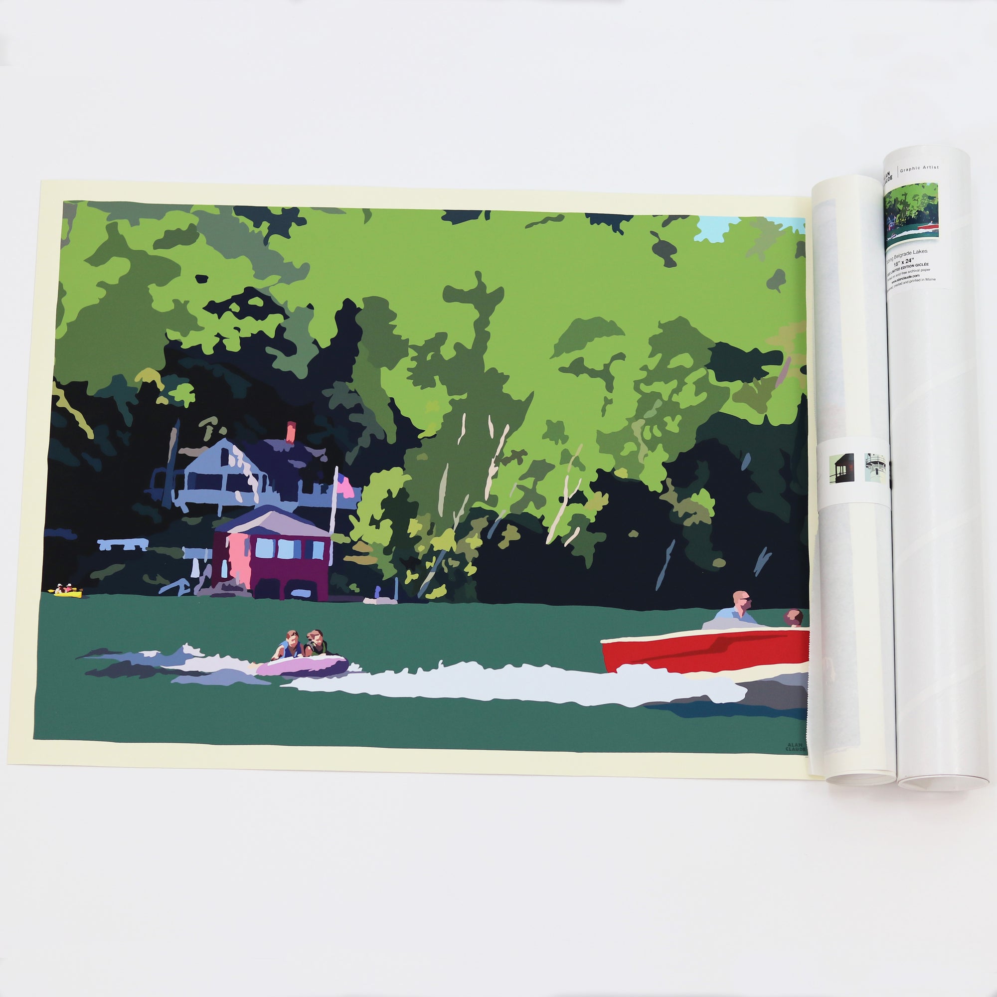 Tubing on a Lake Art Print 18" x 24" Horizontal Wall Poster By Alan Claude