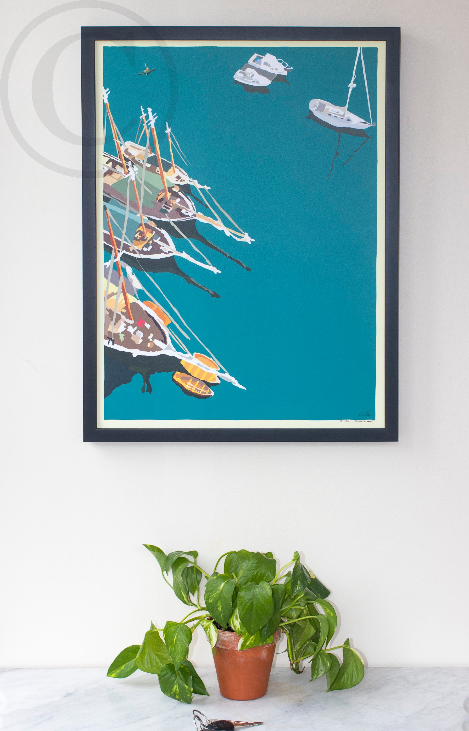 Windjammers in Camden Harbor Art Print 18" x 24" Framed Wall Poster - Maine