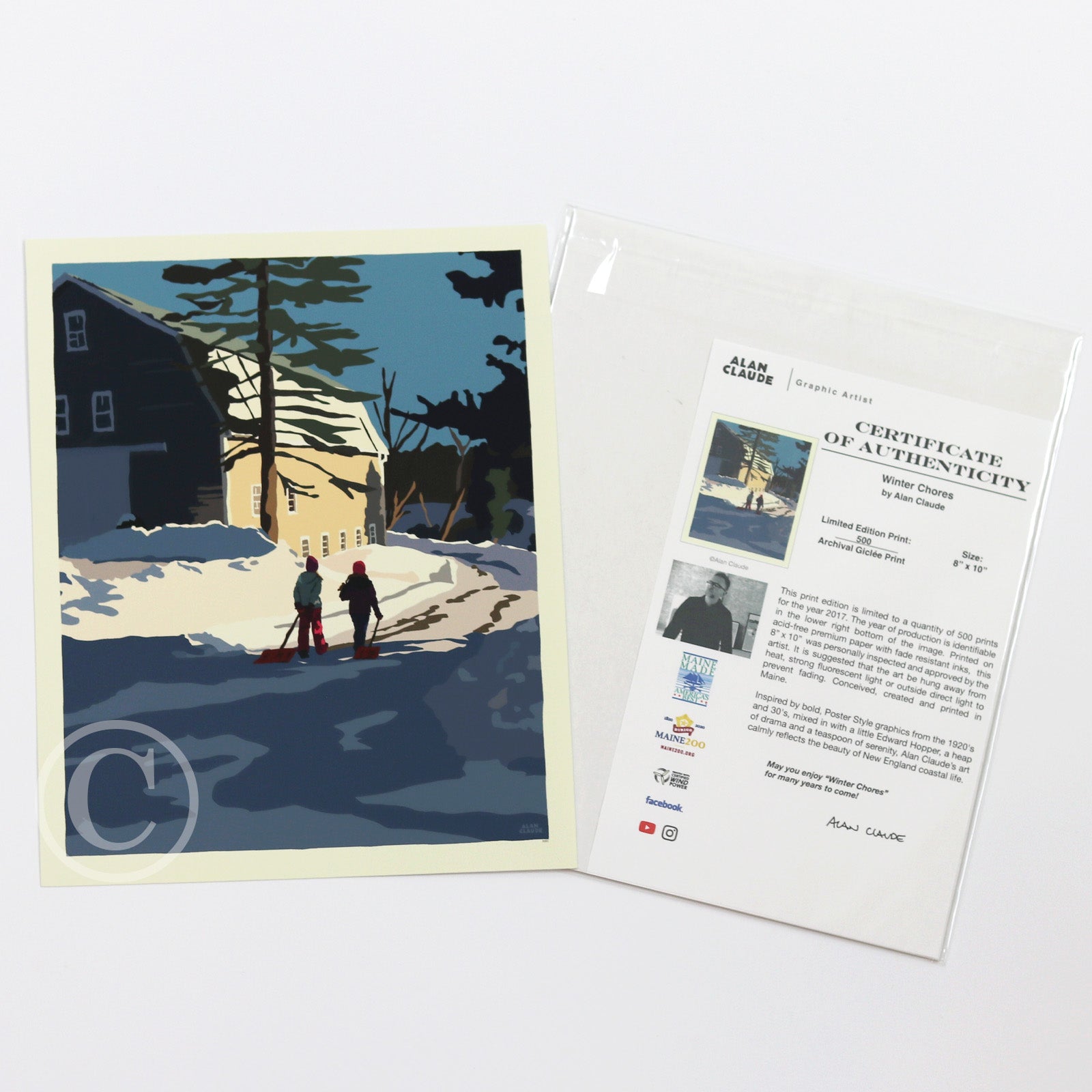 Winter Chores Art Print 8" x 10" Wall Poster By Alan Claude - Maine