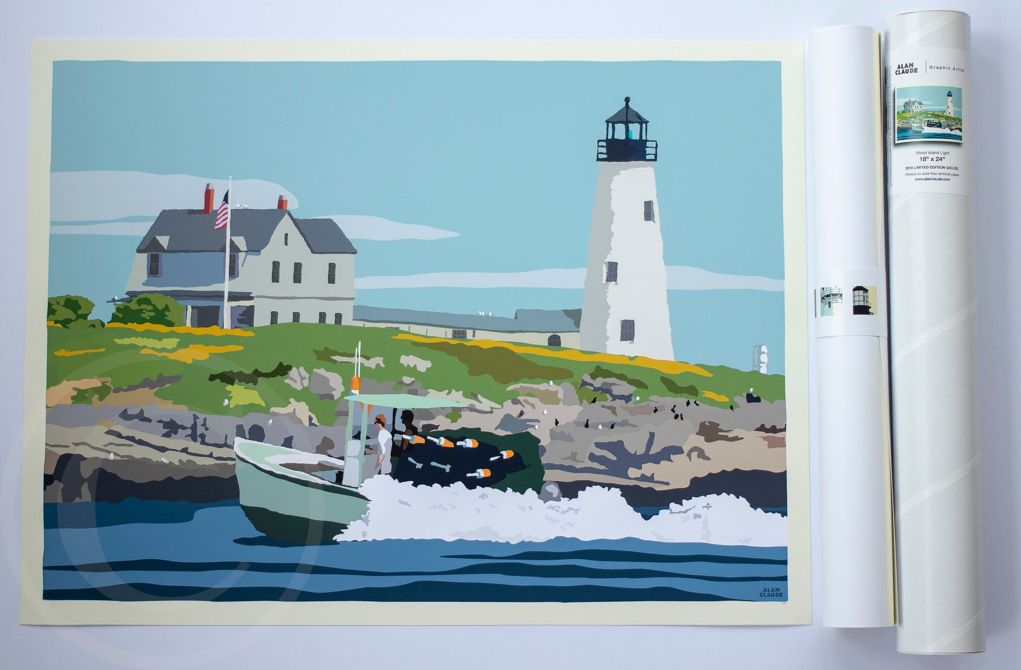 Wood Island Light Art Print 18" x 24" Wall Poster By Alan Claude - Maine