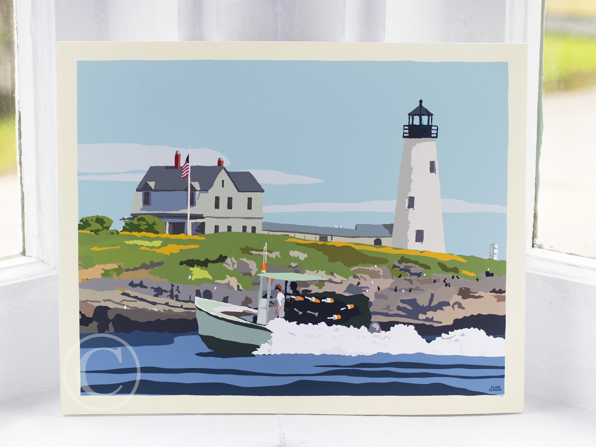 Wood Island Light Art Print 8" x 10" Wall Poster By Alan Claude - Maine