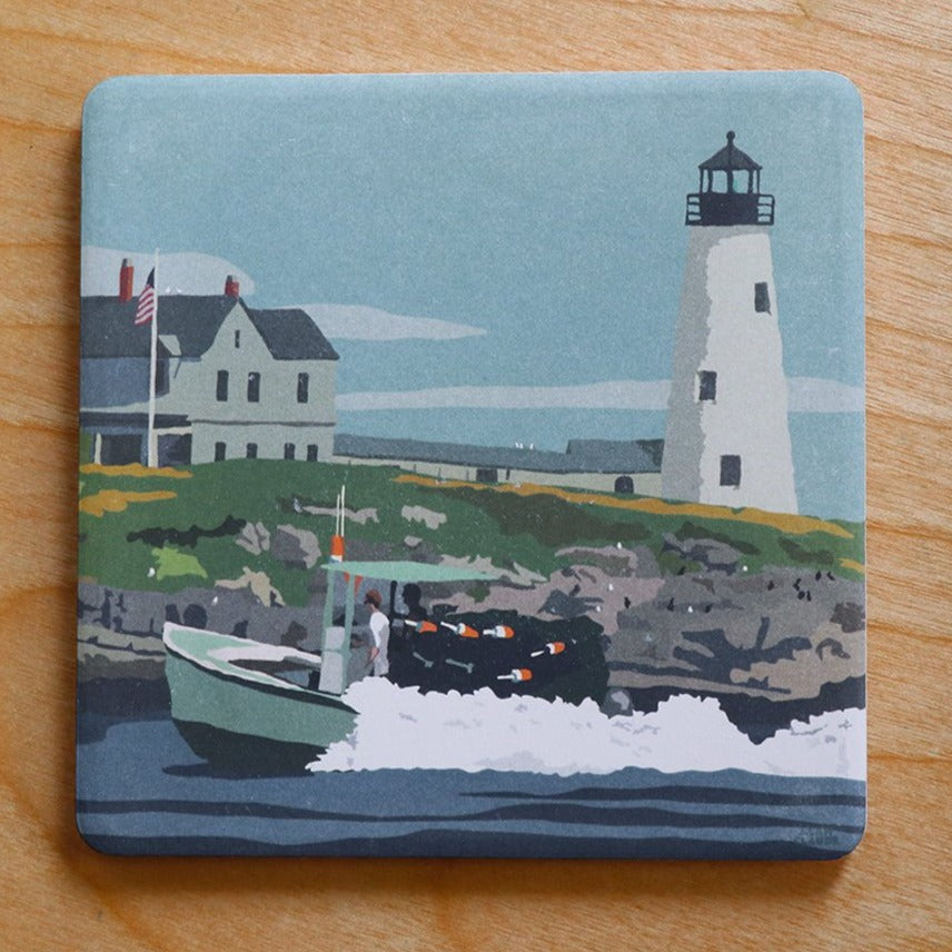 Wood Island Light Art Drink Coaster - Maine