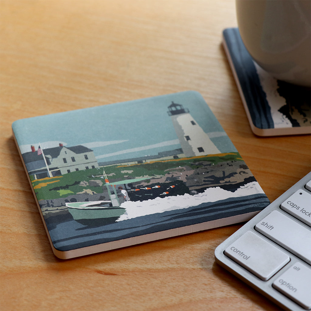 Wood Island Light Art Drink Coaster - Maine