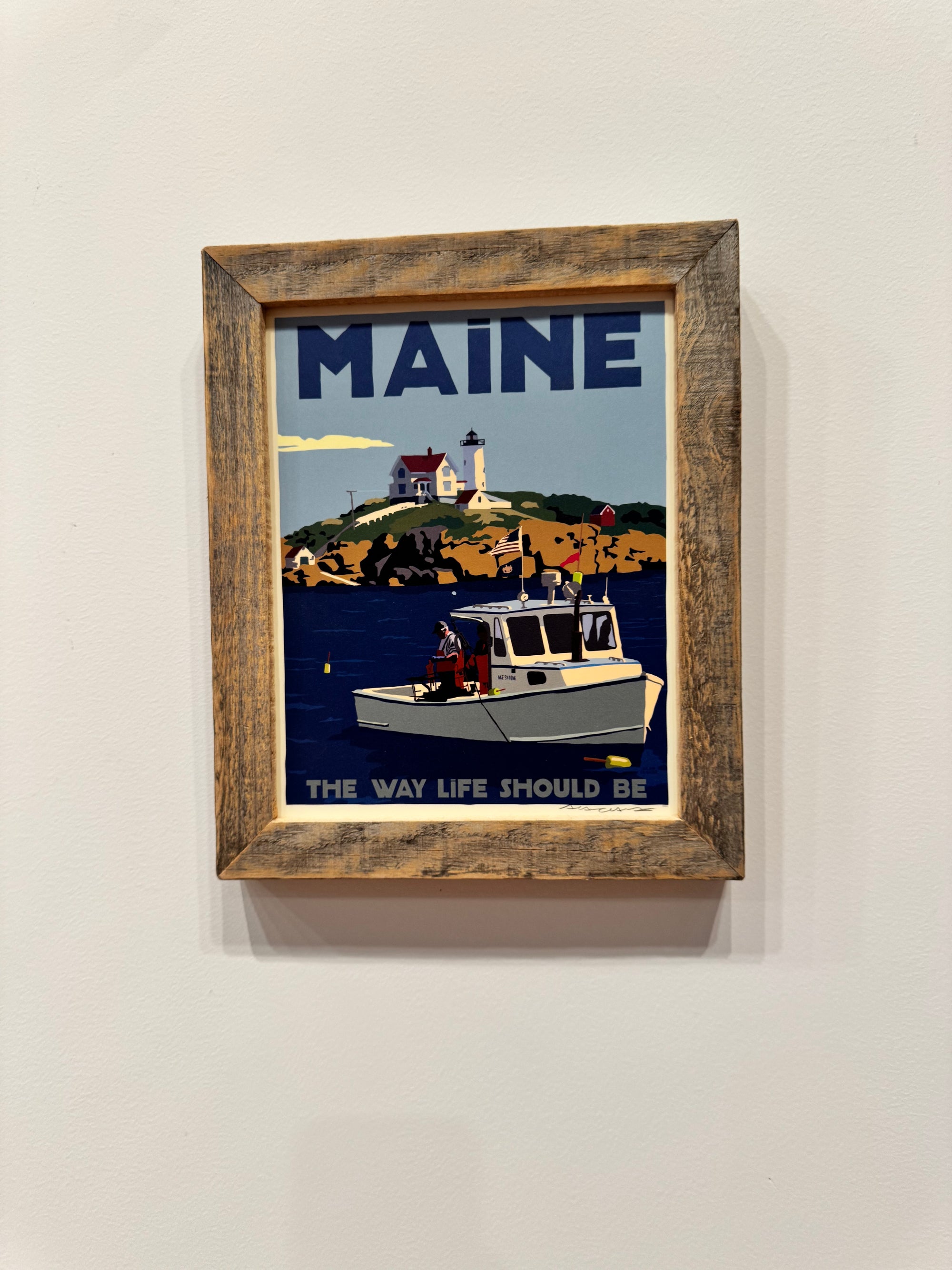 MAINE WOOD FRAME 8" x 10" Framed Lobstering At The Nubble Travel Poster