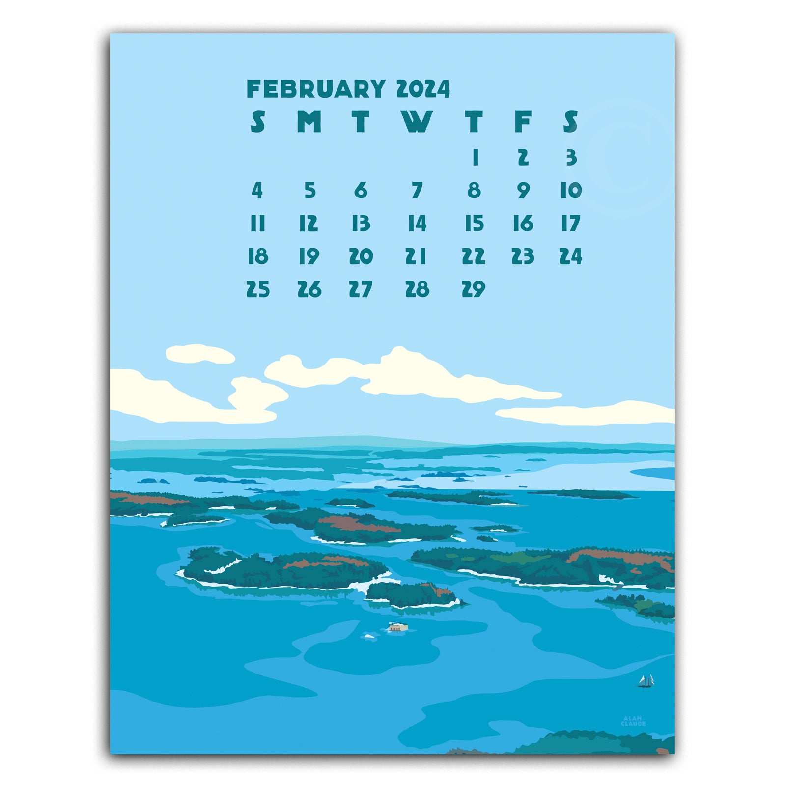 SOLD OUT. 2024 POSTER Art Calendar 11x14 Retro Vintage Art Style by Maine Artist Alan Claude