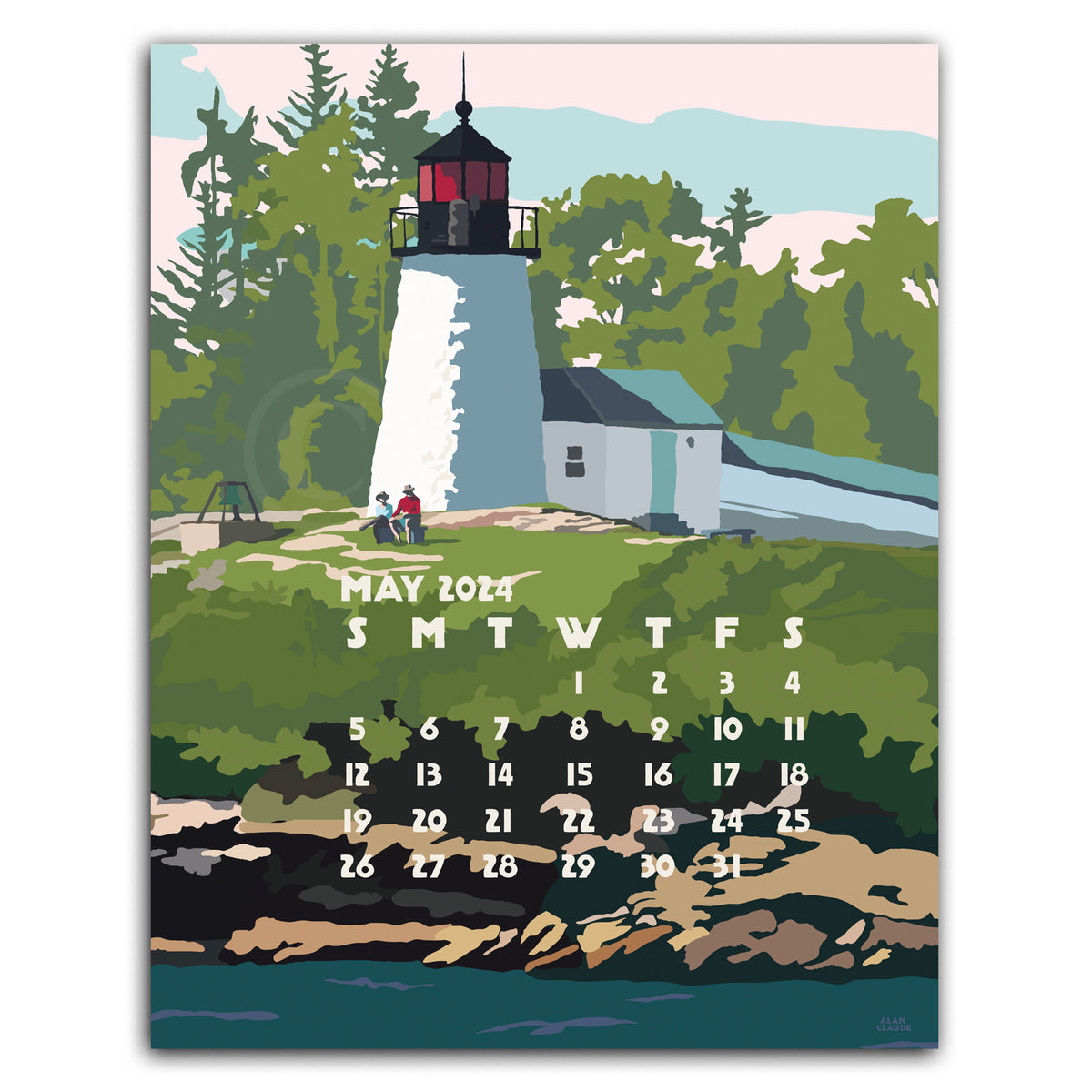 2024 POSTER Art Calendar 11x14 poster style of Maine and New England
